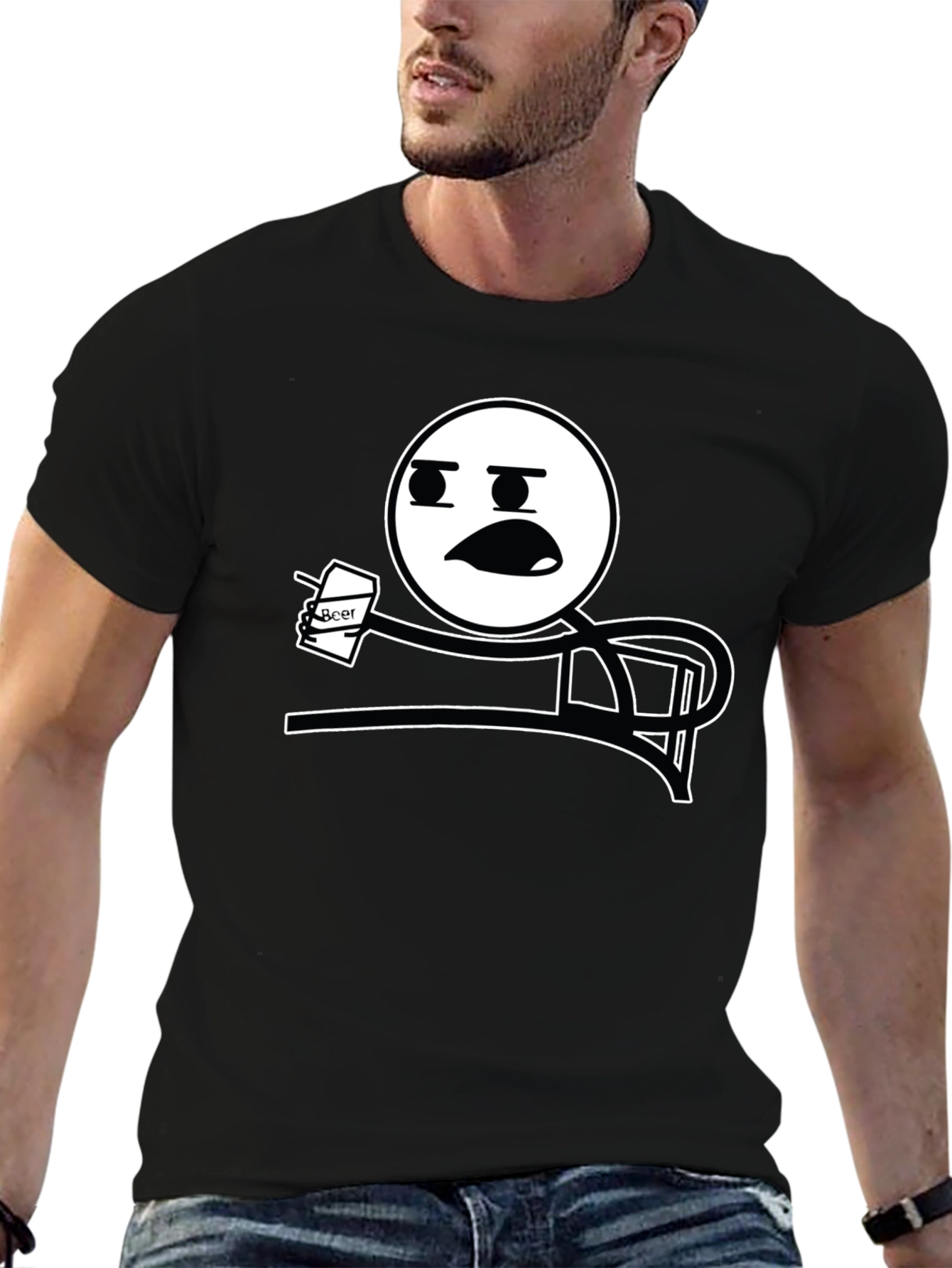 Funny Meme T-Shirt - Stick Figure Drinking Beer Tee