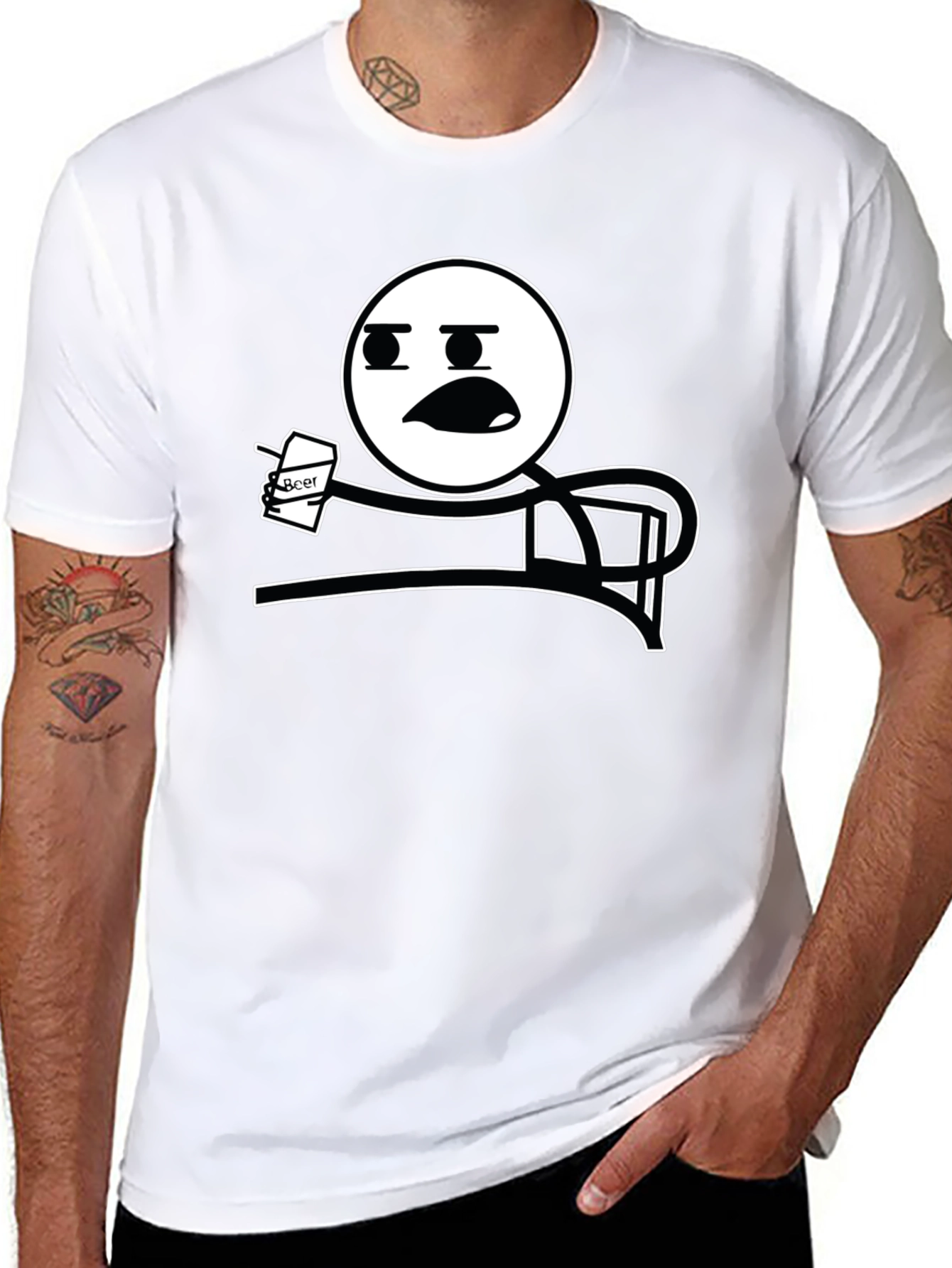 Funny Meme T-Shirt - Stick Figure Drinking Beer Tee