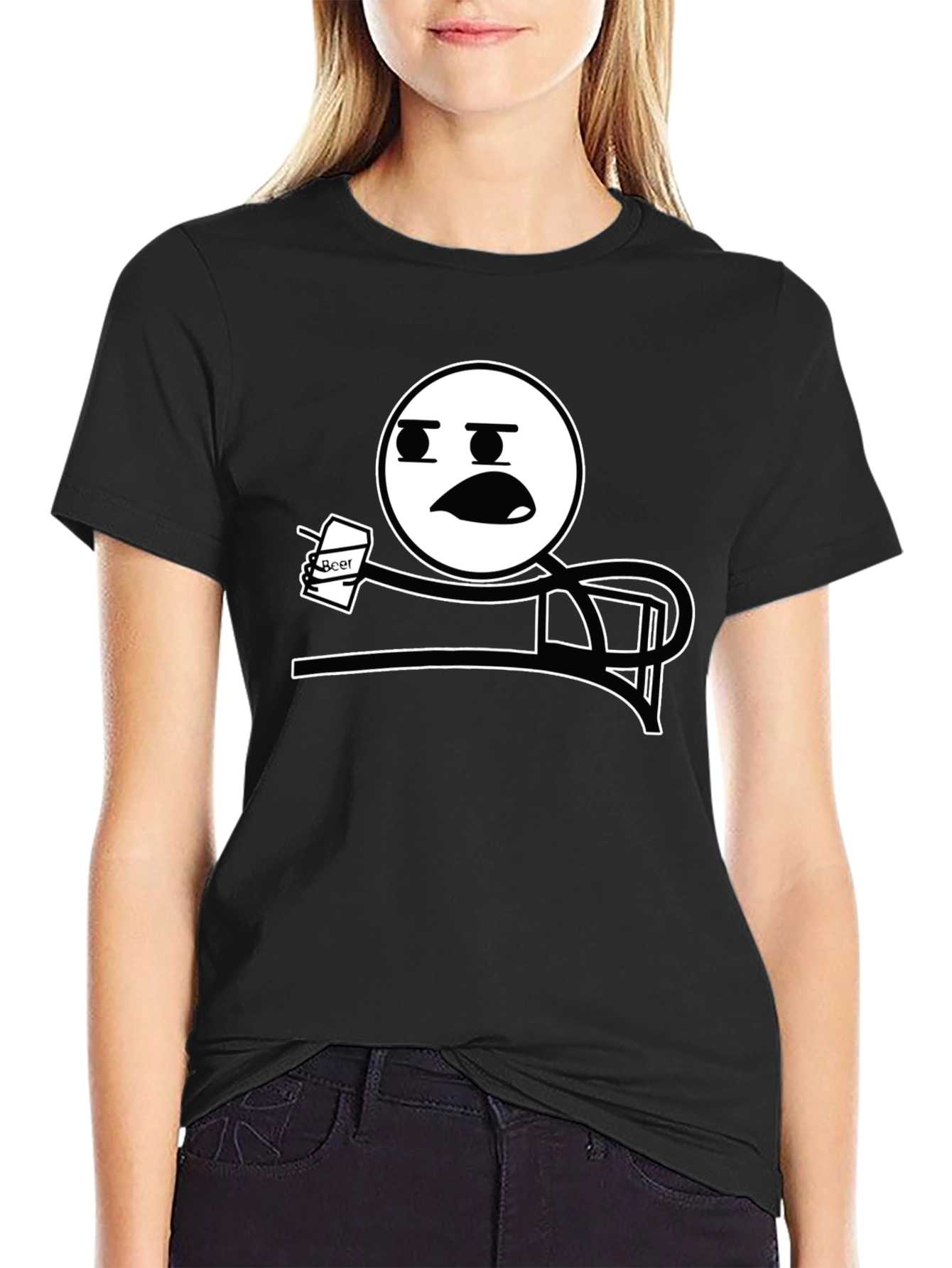 Funny Meme T-Shirt - Stick Figure Drinking Beer Tee