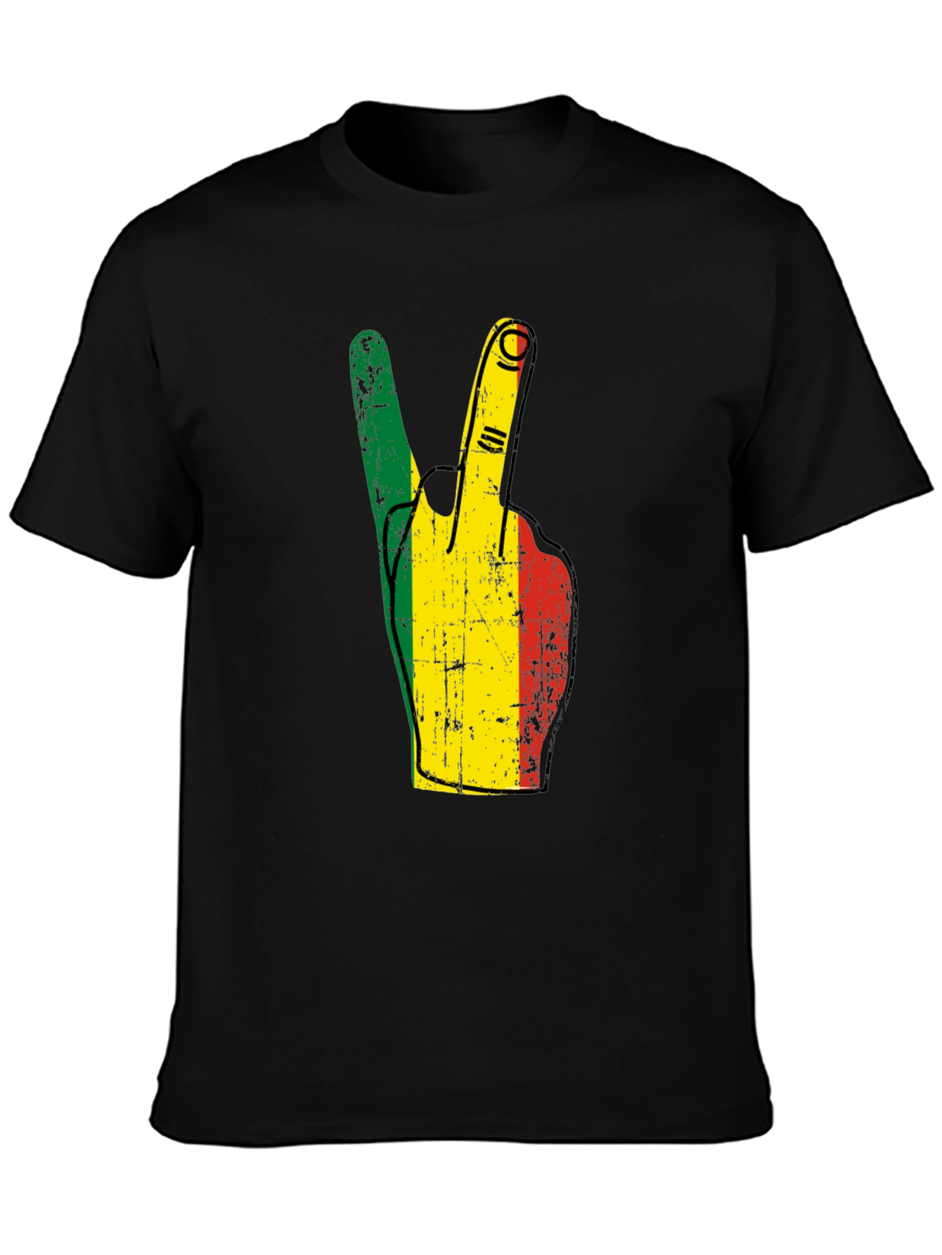 Rasta Peace Sign Graphic T-Shirt - Black