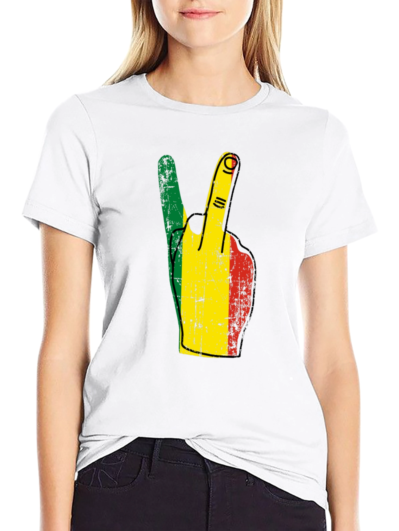 Rasta Peace Sign Graphic T-Shirt - Black