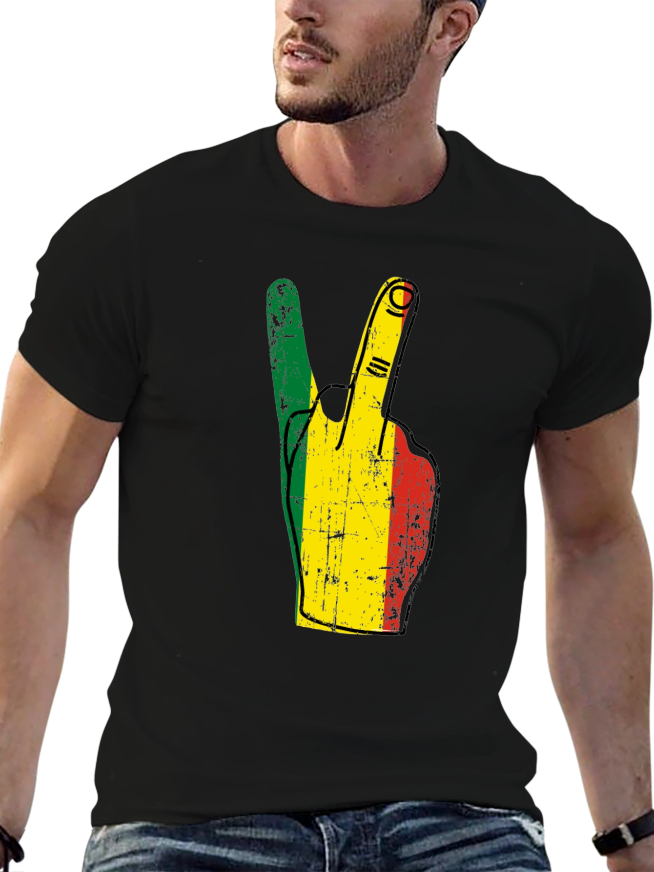 Rasta Peace Sign Graphic T-Shirt - Black