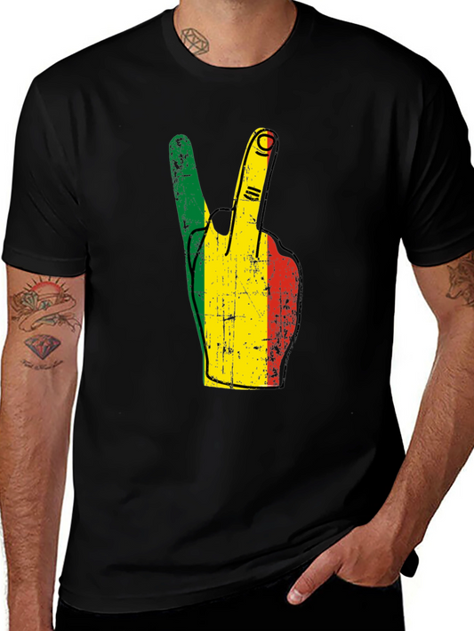 Rasta Peace Sign Graphic T-Shirt - Black