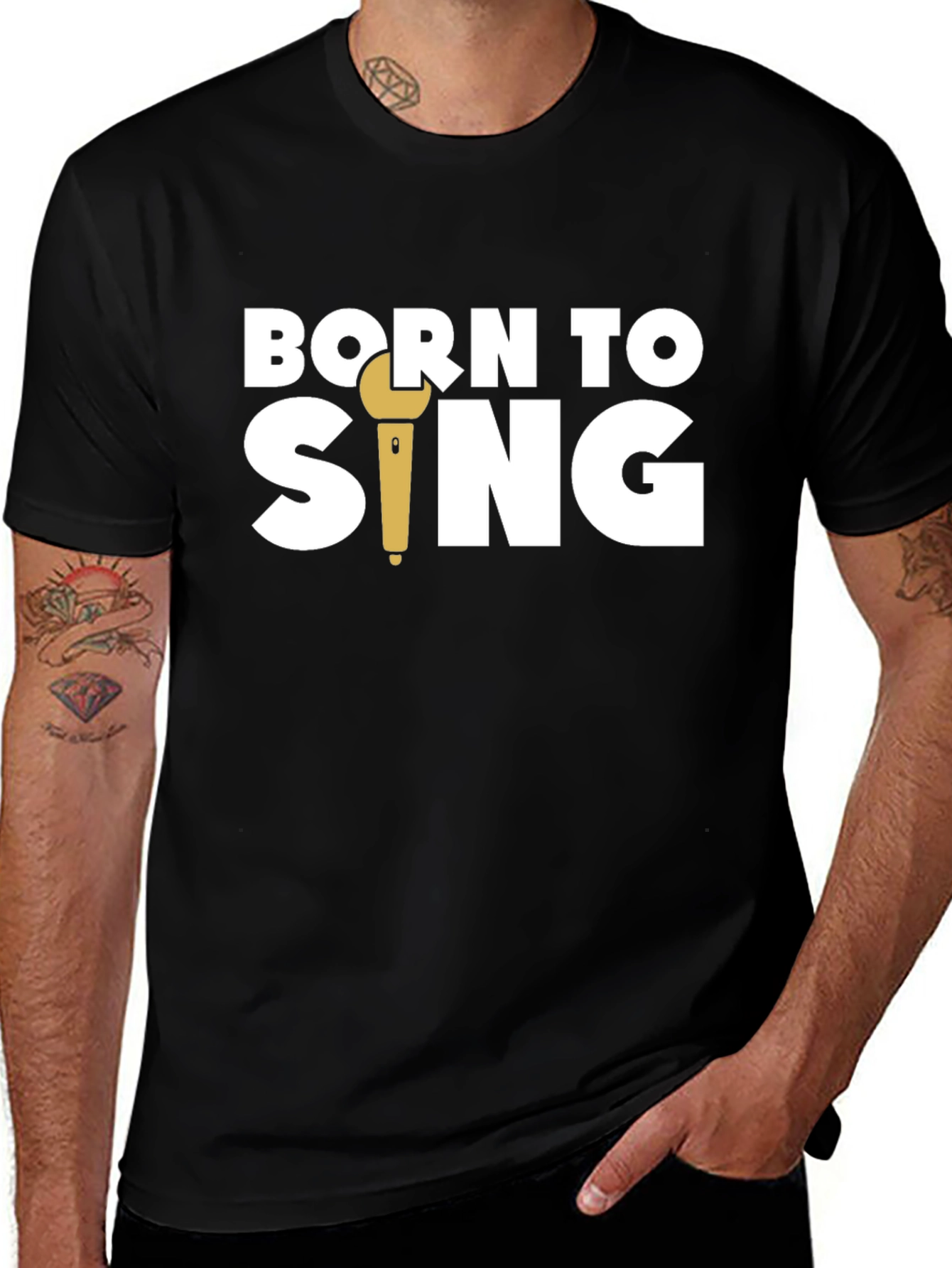 Born To Sing Black T-Shirt Microphone Graphic Tee