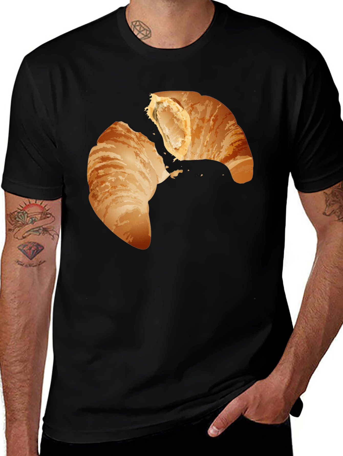Croissant Graphic Tee - Black Crew Neck
