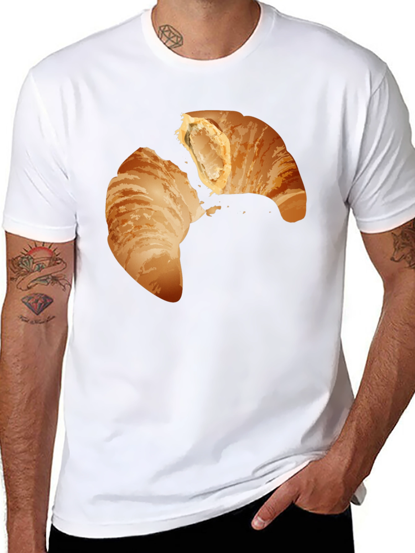 Croissant Graphic Tee - Black Crew Neck