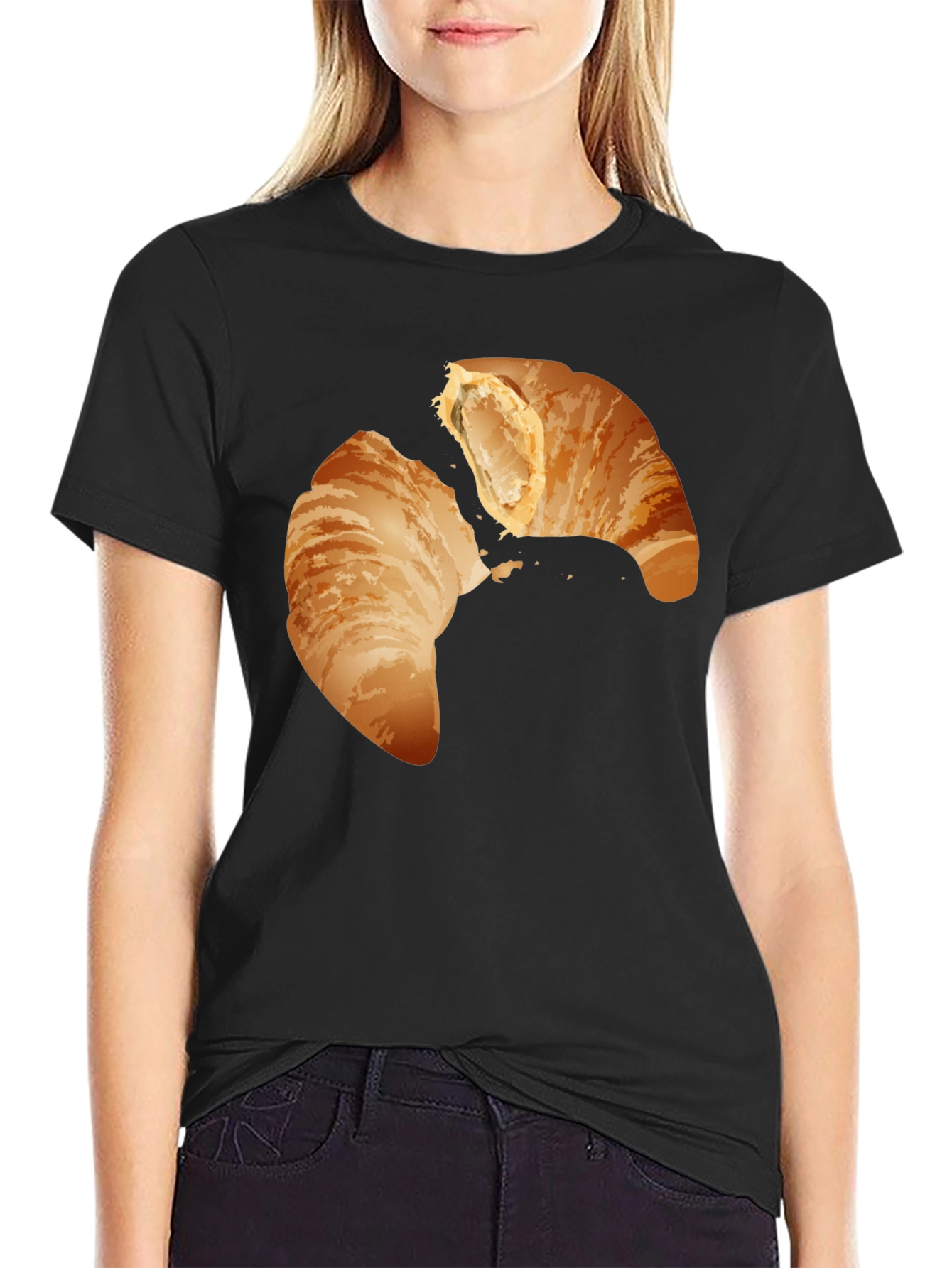 Croissant Graphic Tee - Black Crew Neck