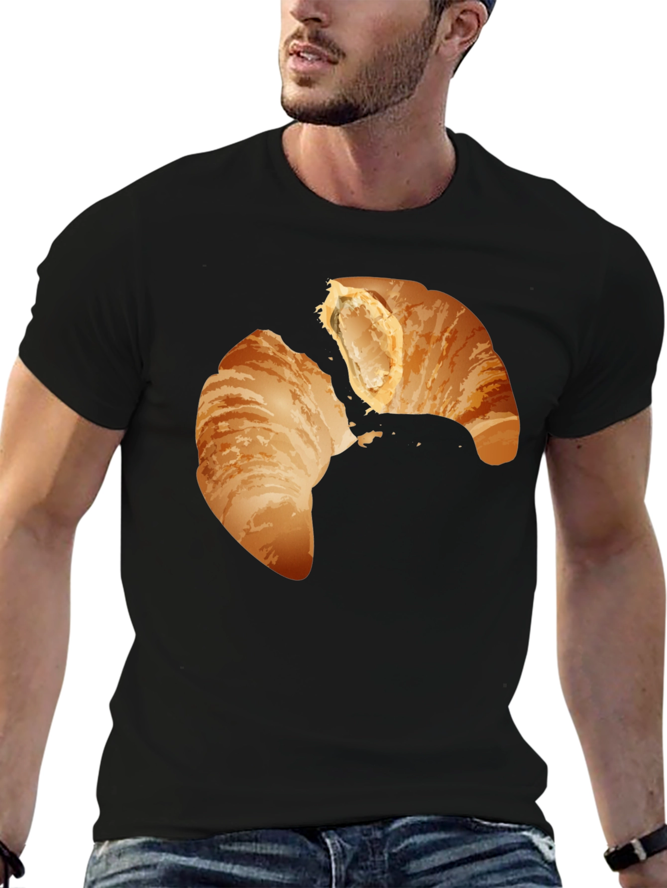 Croissant Graphic Tee - Black Crew Neck