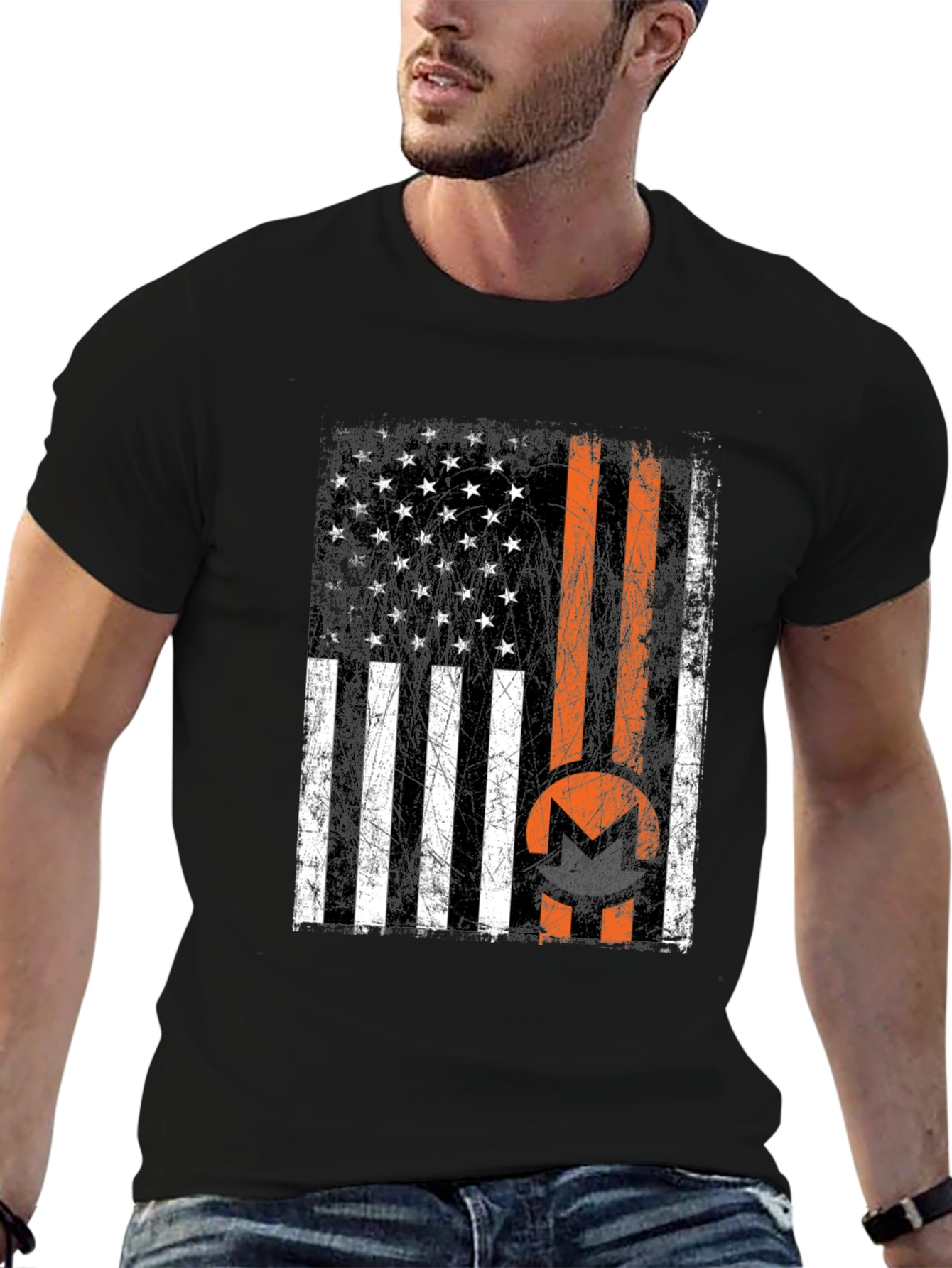 Monero USA Flag Black T-Shirt