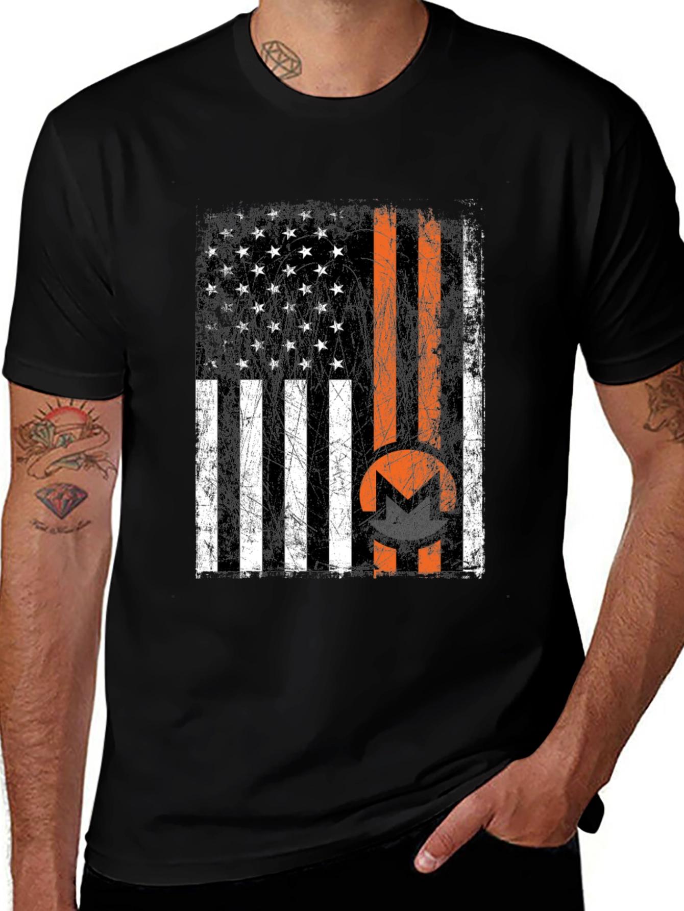 Monero USA Flag Black T-Shirt