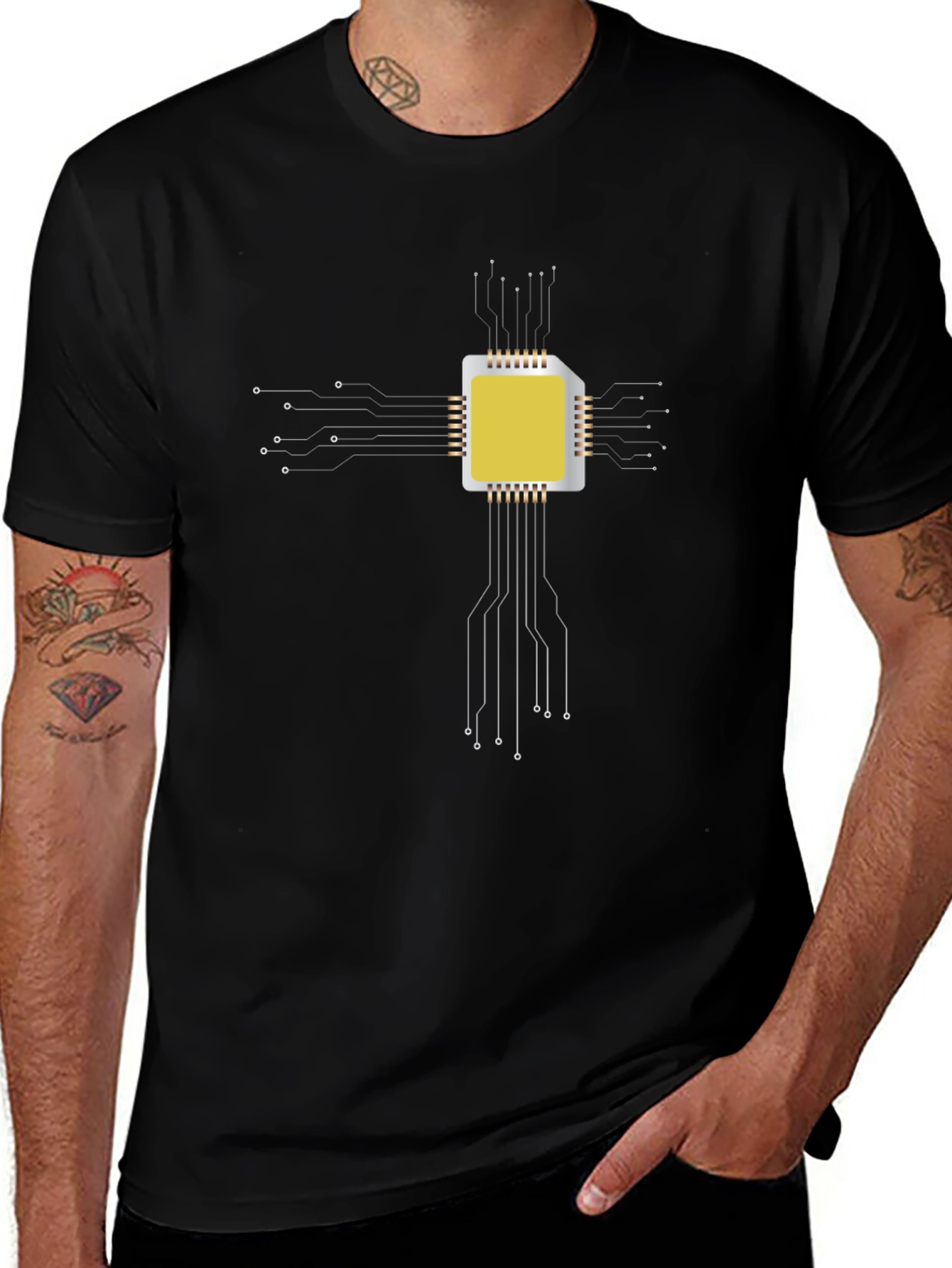 Tech Circuit Board Graphic Black T-Shirt