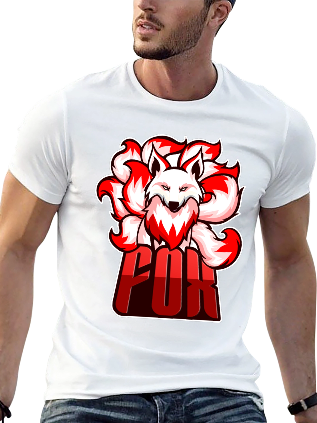 Cool Nine-Tailed Fox Graphic Tee - Black