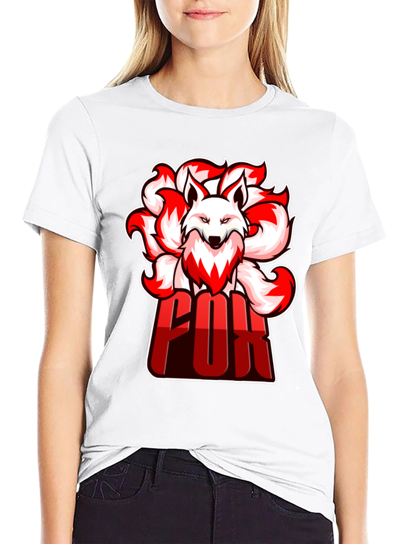 Cool Nine-Tailed Fox Graphic Tee - Black