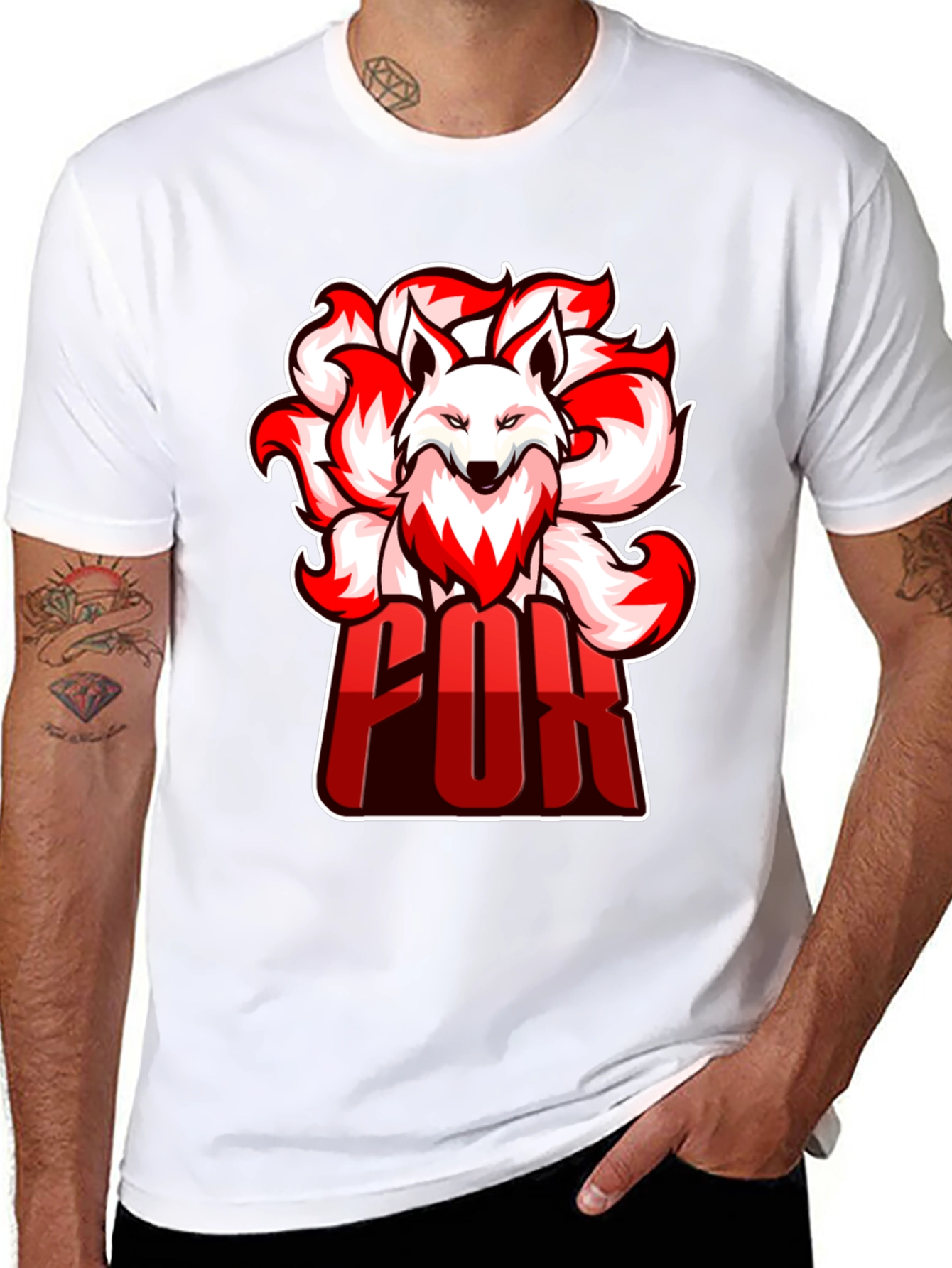 Cool Nine-Tailed Fox Graphic Tee - Black