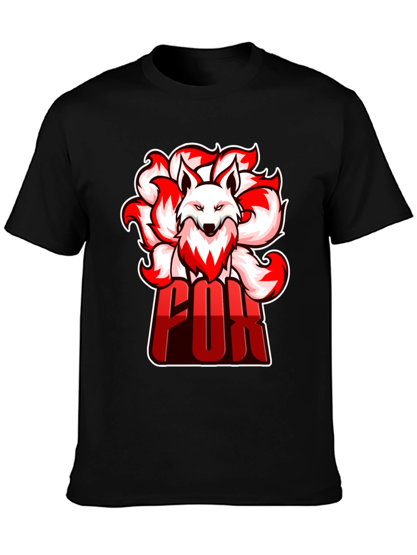 Cool Nine-Tailed Fox Graphic Tee - Black