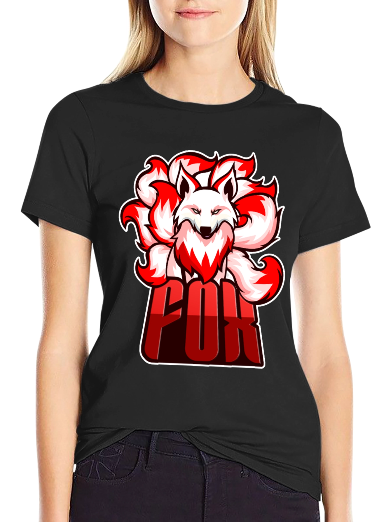Cool Nine-Tailed Fox Graphic Tee - Black