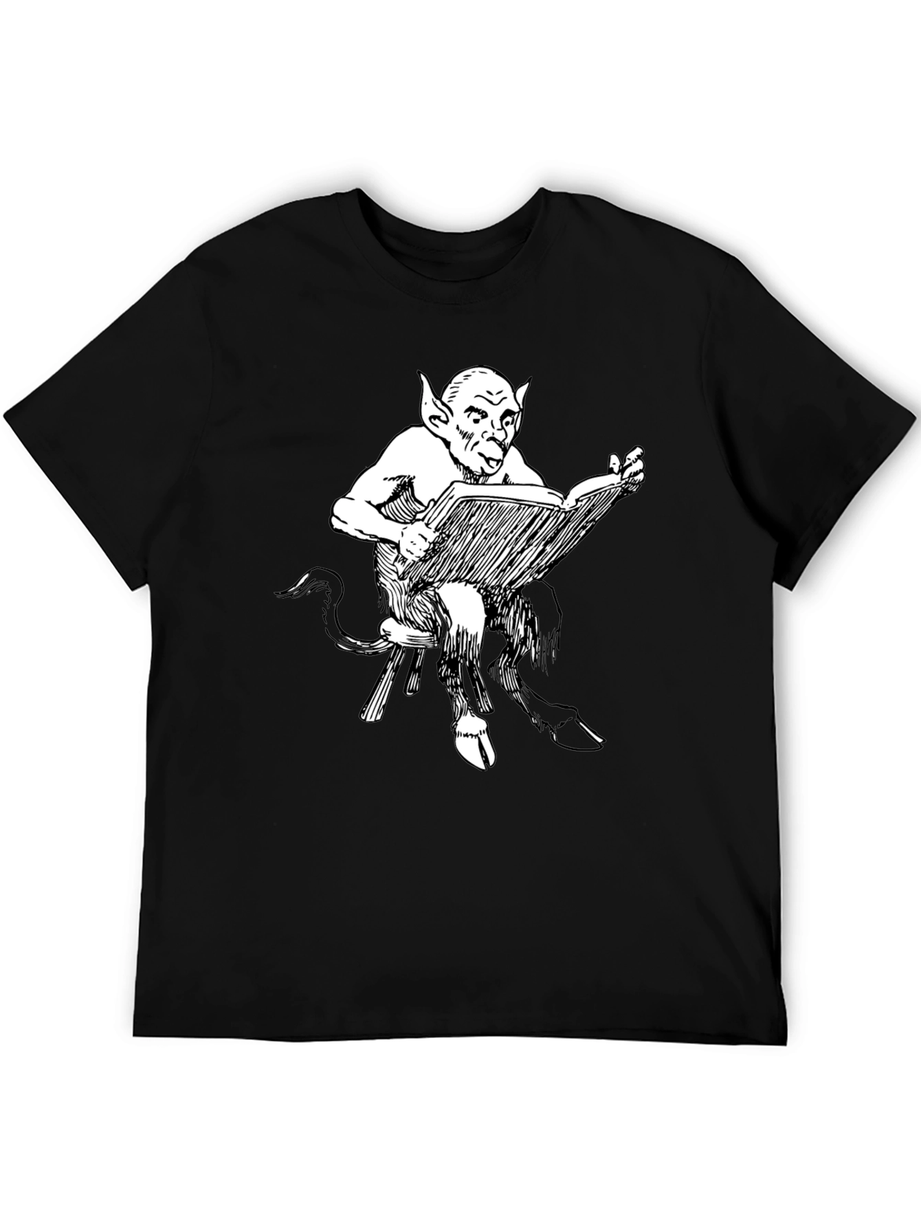 Satyr Reading Book Black T-Shirt
