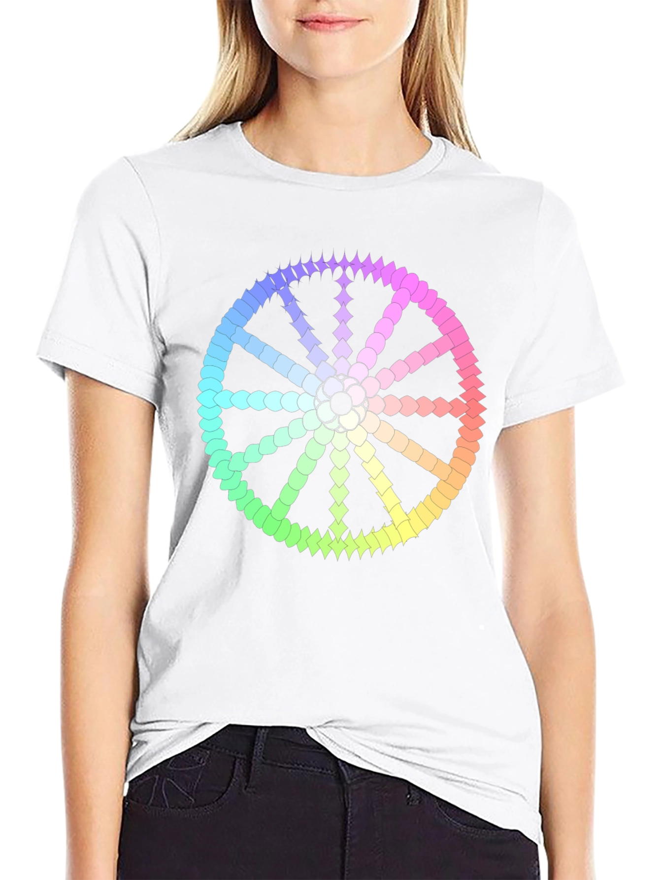 Rainbow Wheel Graphic Black Tee Shirt