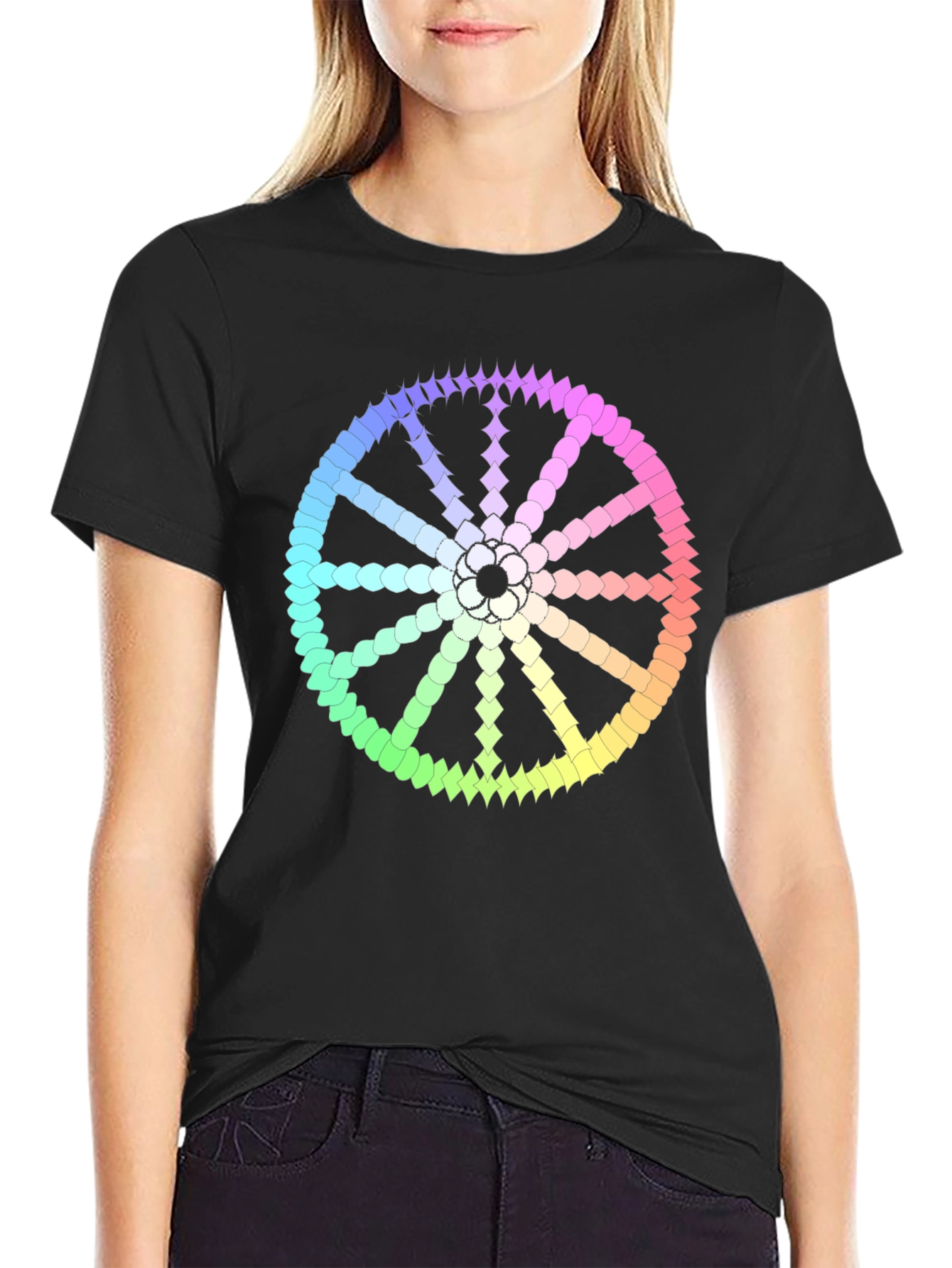 Rainbow Wheel Graphic Black Tee Shirt