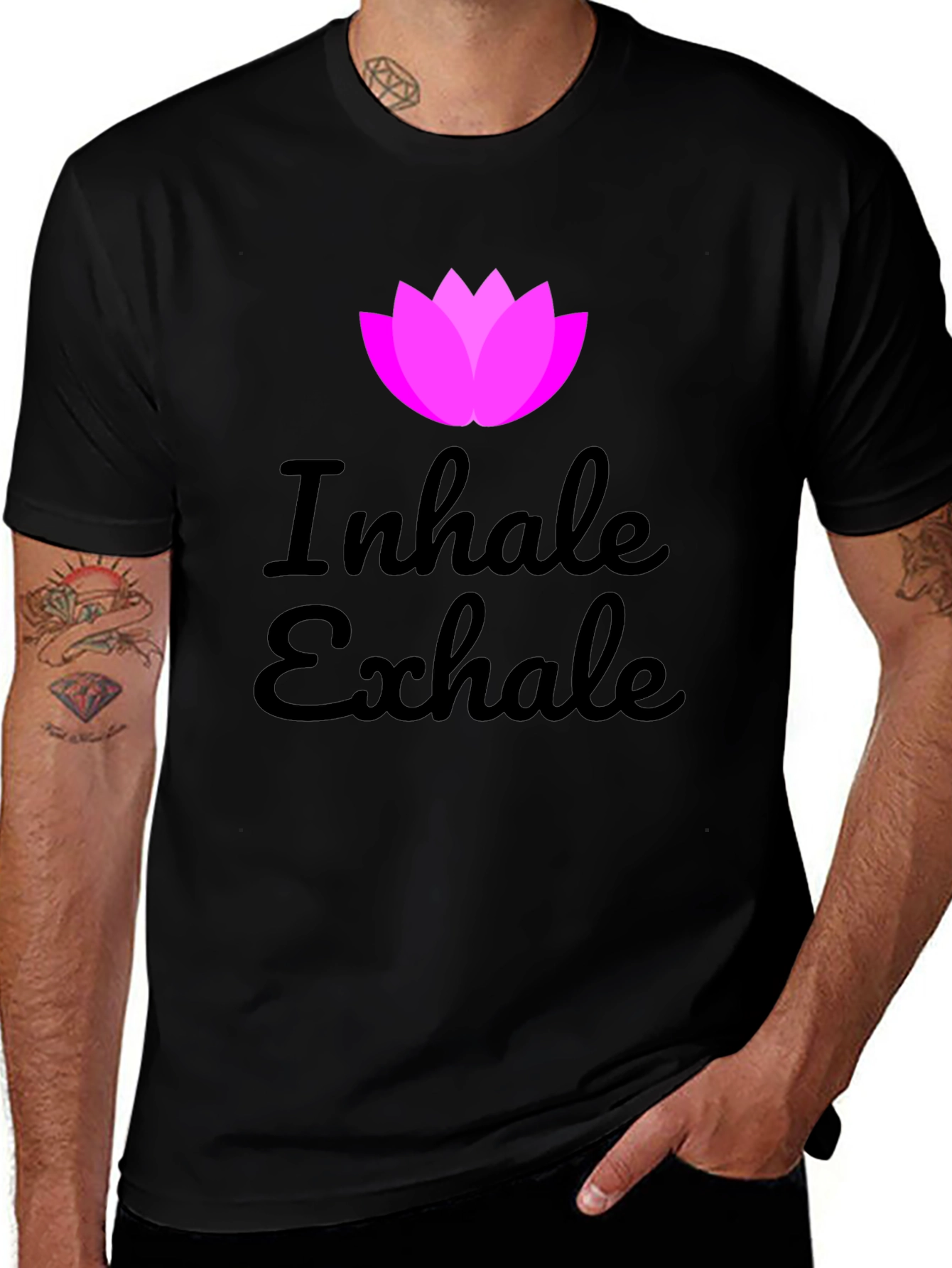 Inhale Exhale Lotus Graphic Black T-Shirt