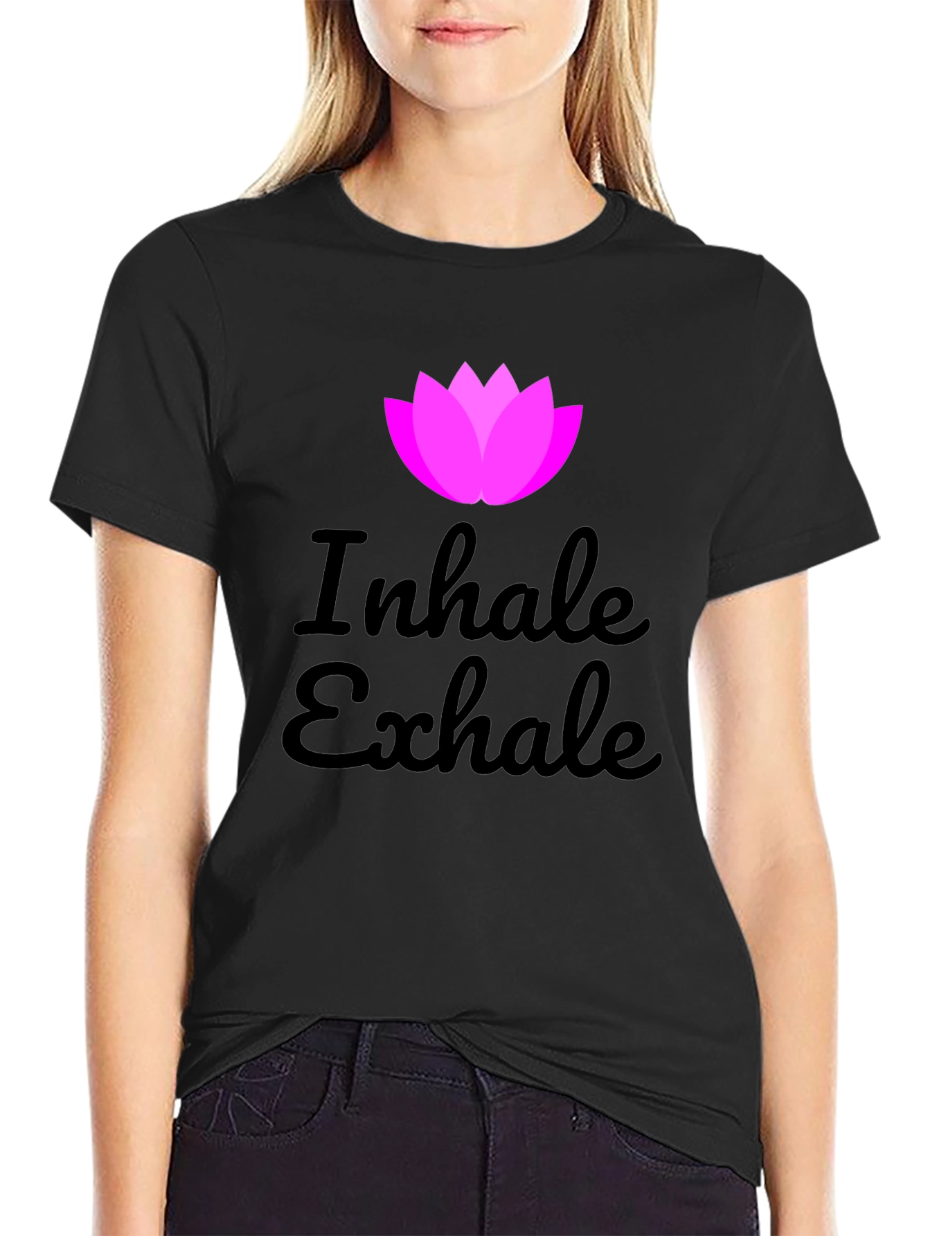 Inhale Exhale Lotus Graphic Black T-Shirt