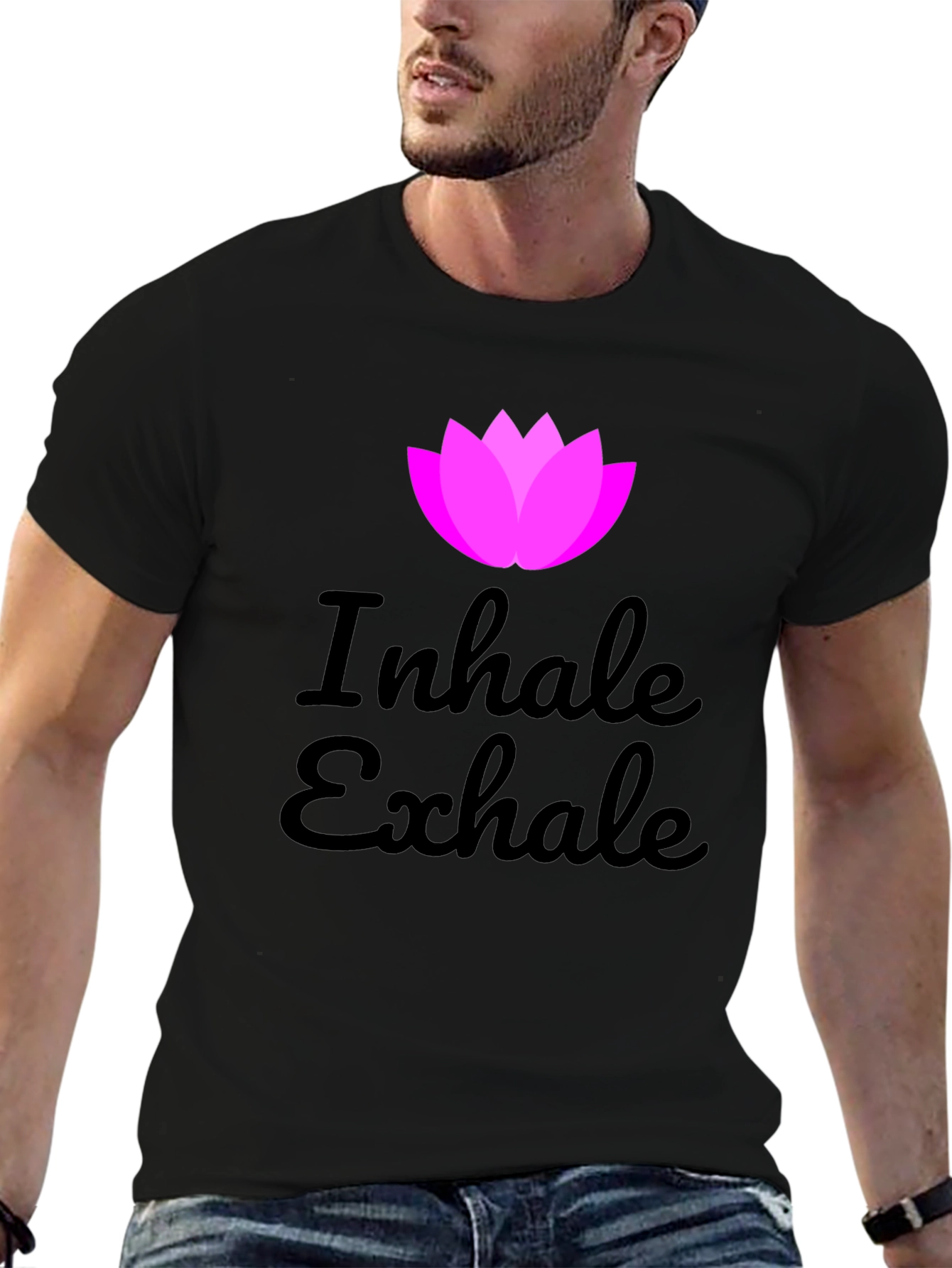 Inhale Exhale Lotus Graphic Black T-Shirt