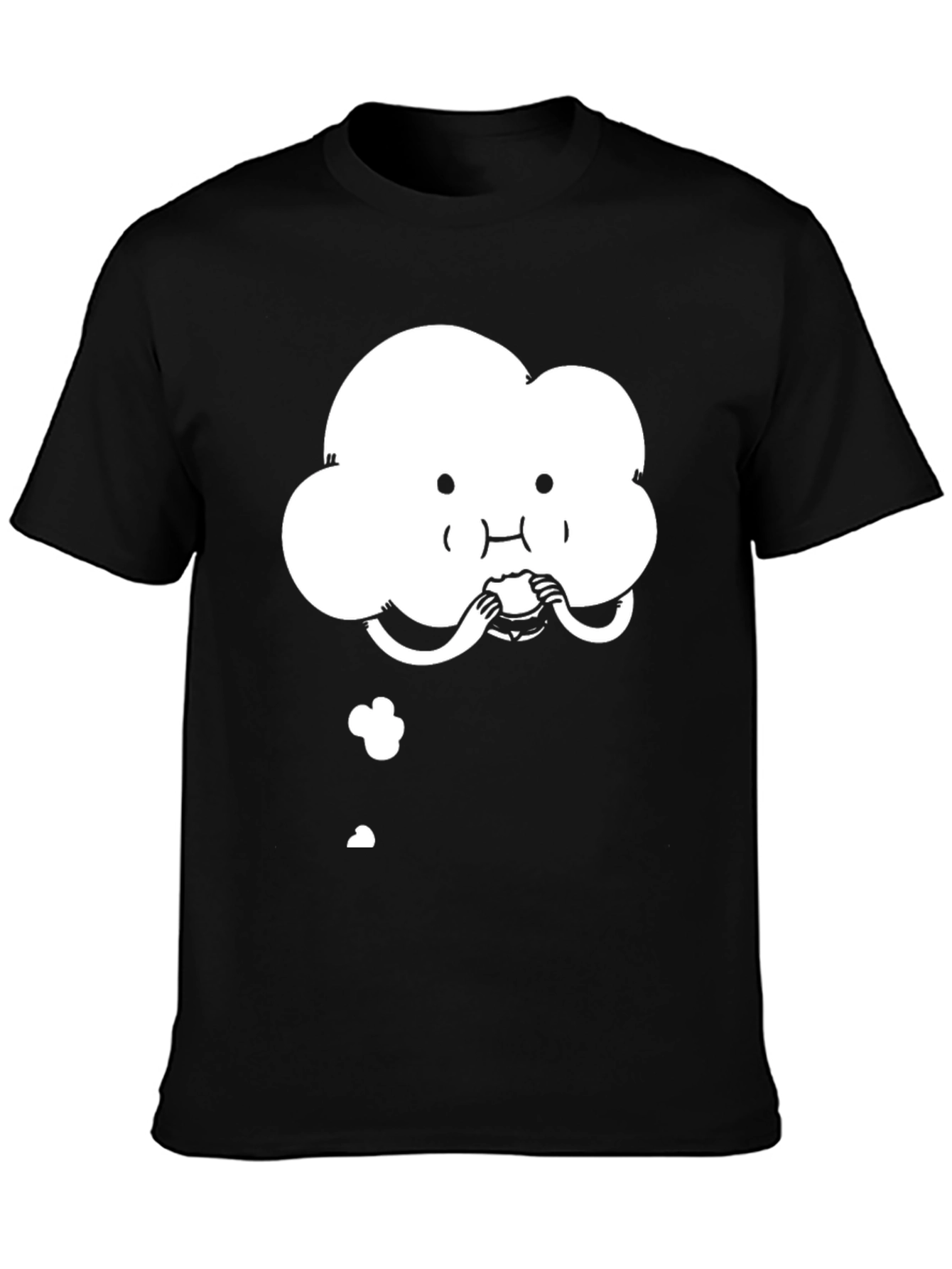 Cute Cloud Eating Burger Graphic Black T-Shirt