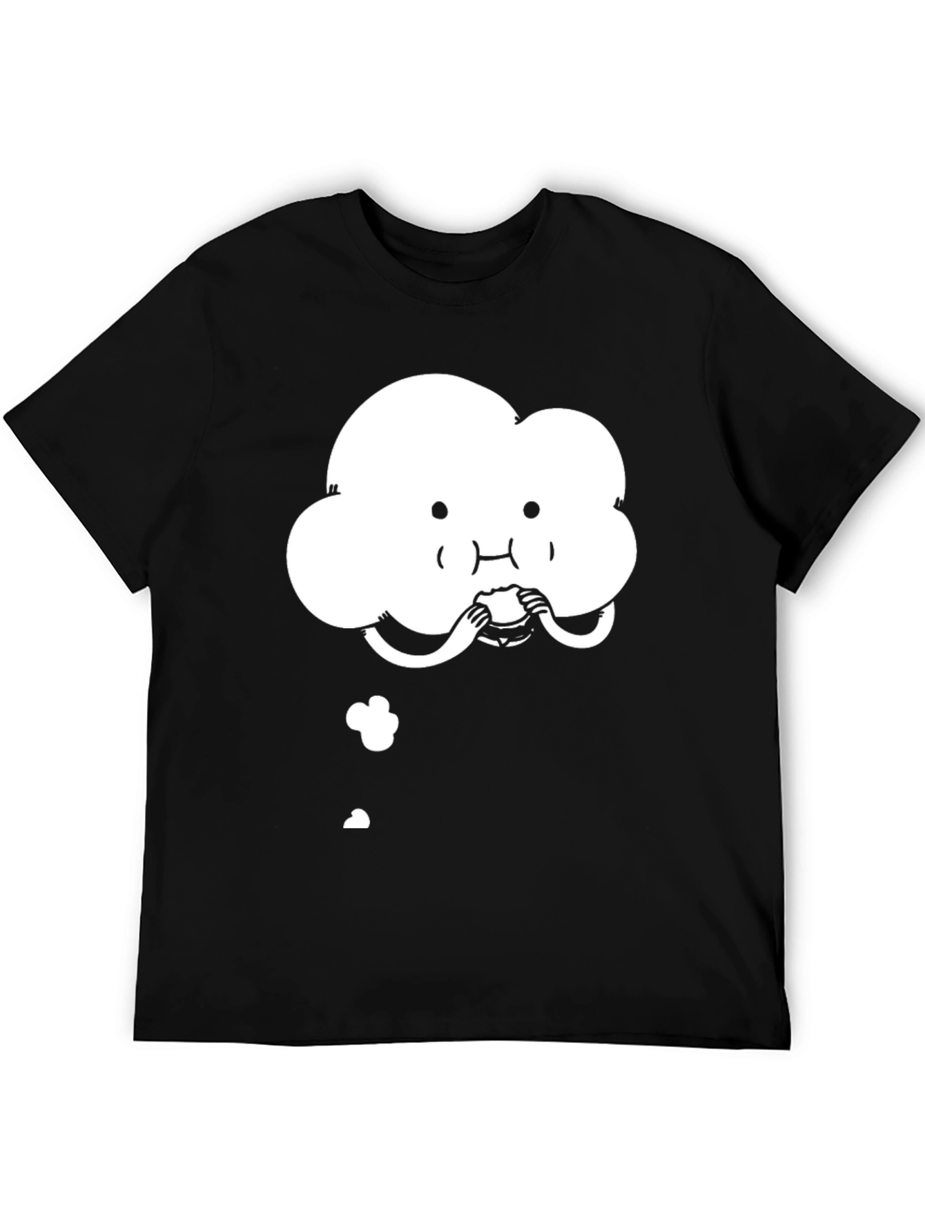 Cute Cloud Eating Burger Graphic Black T-Shirt