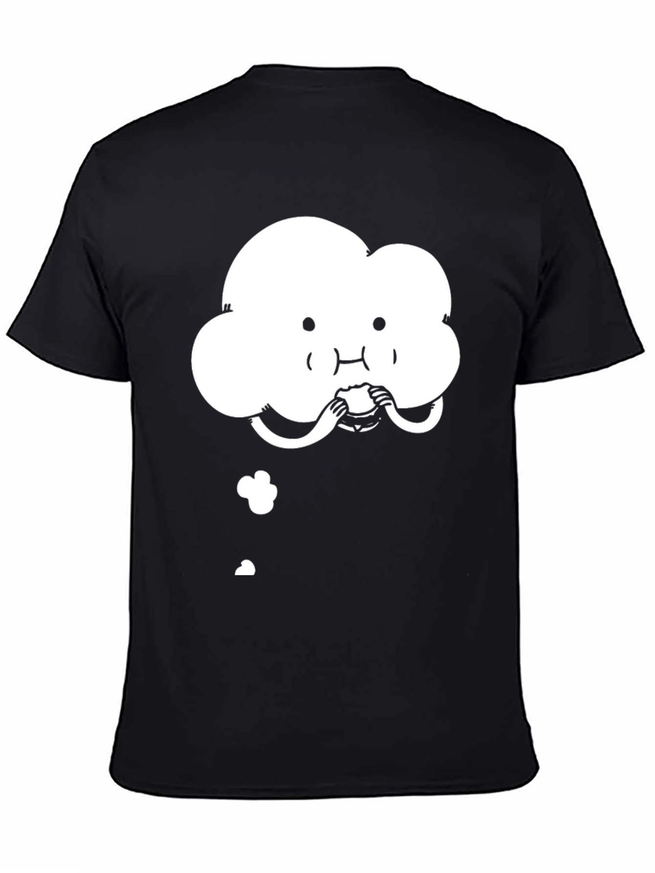 Cute Cloud Eating Burger Graphic Black T-Shirt