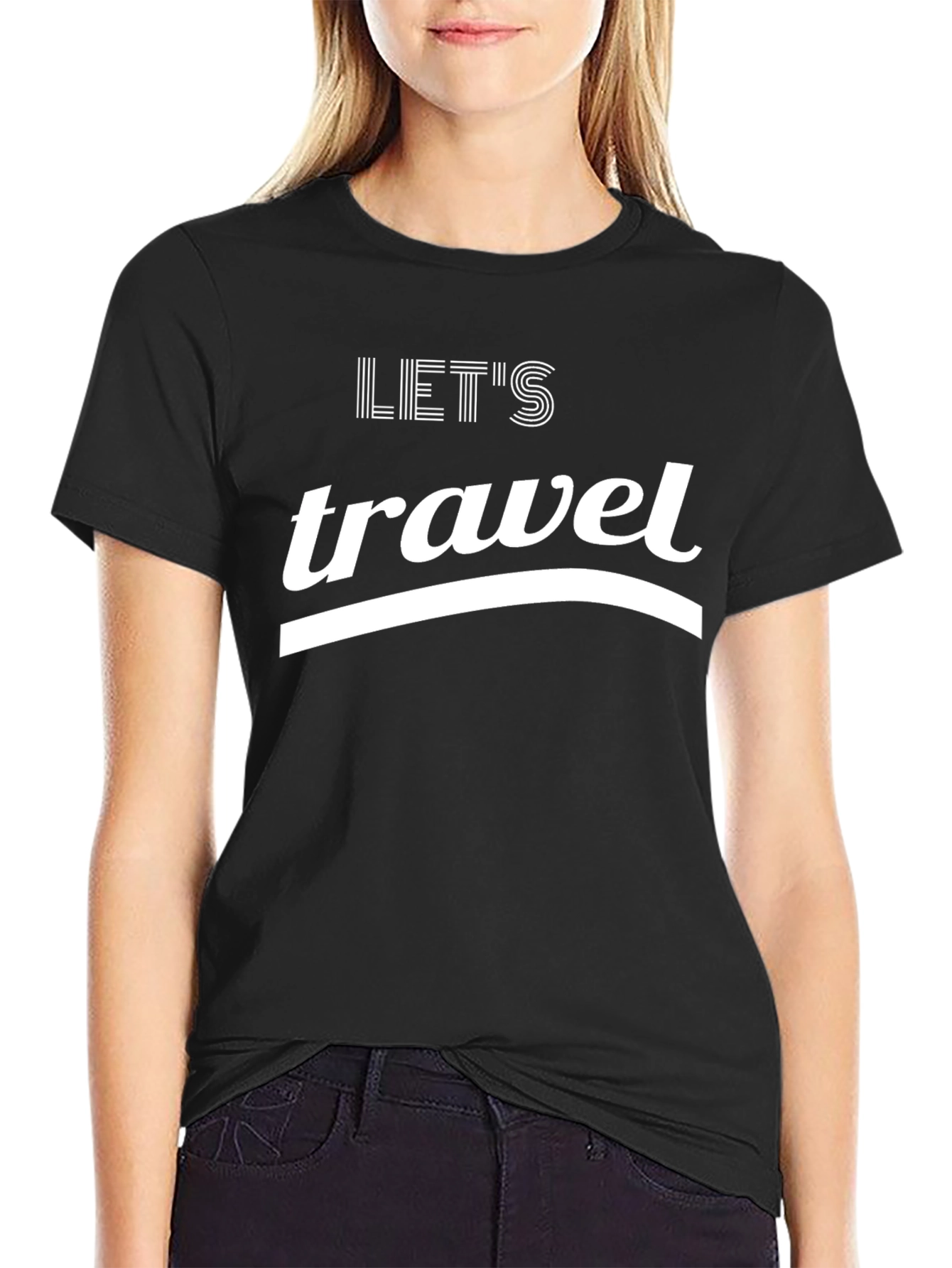 Lets Travel Black Graphic T-Shirt
