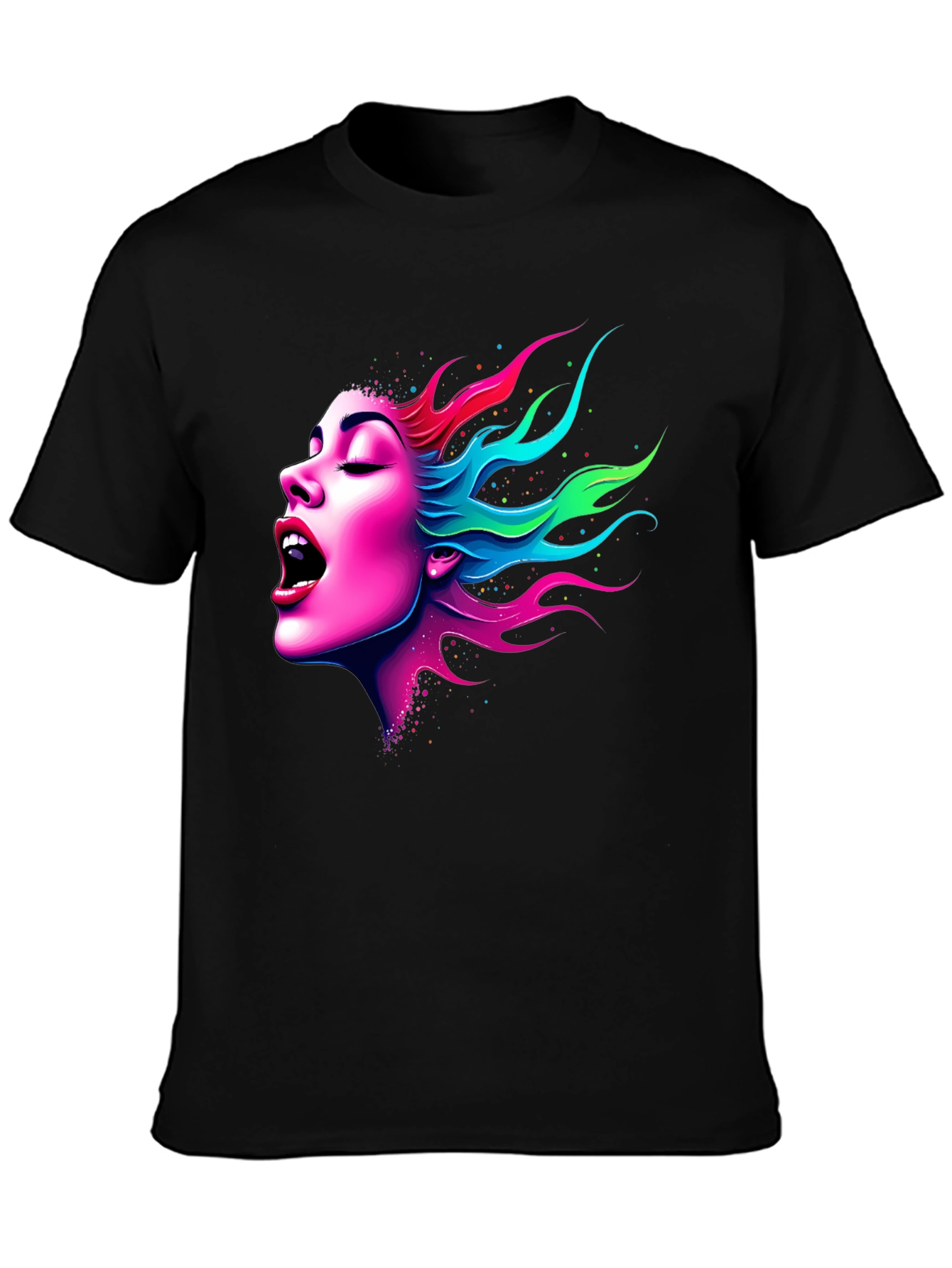 Vibrant Woman Graphic Tee - Soft Black Cotton