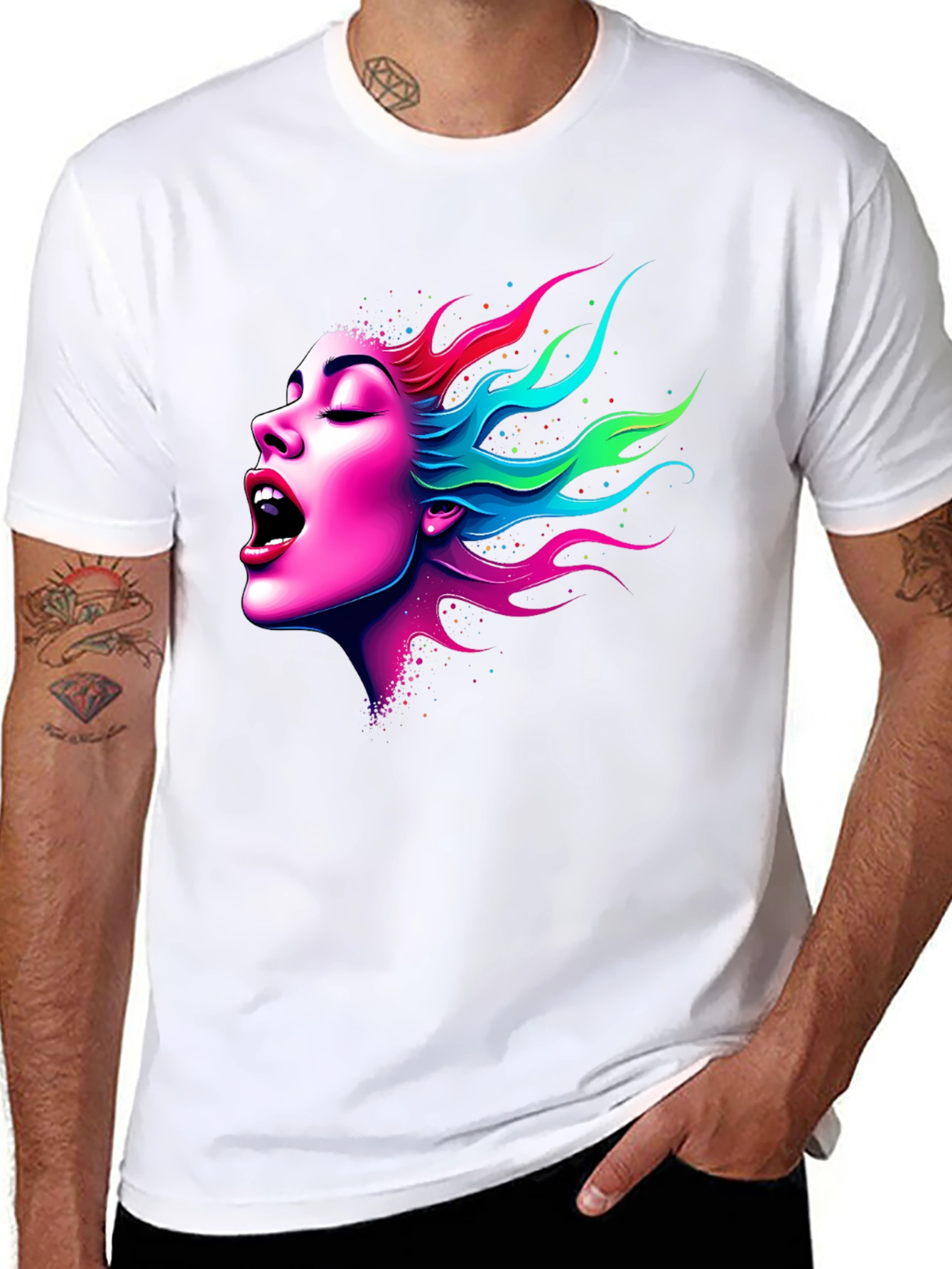 Vibrant Woman Graphic Tee - Soft Black Cotton