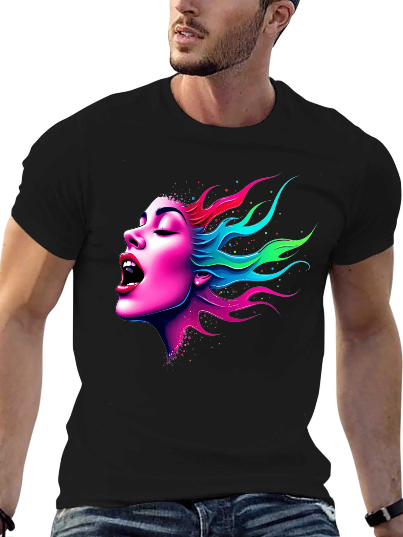 Vibrant Woman Graphic Tee - Soft Black Cotton