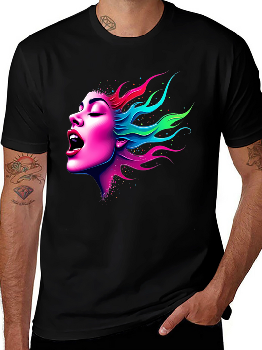 Vibrant Woman Graphic Tee - Soft Black Cotton