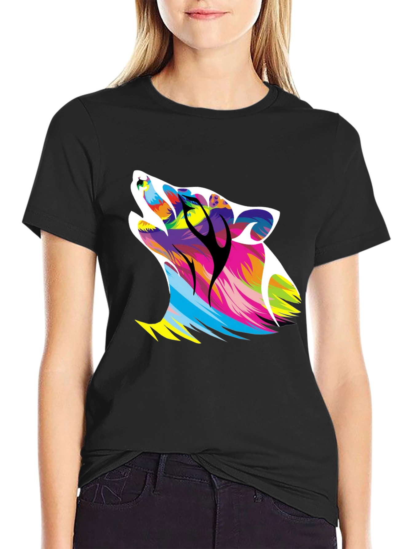 Bold Wolf Graphic Print Black T-Shirt