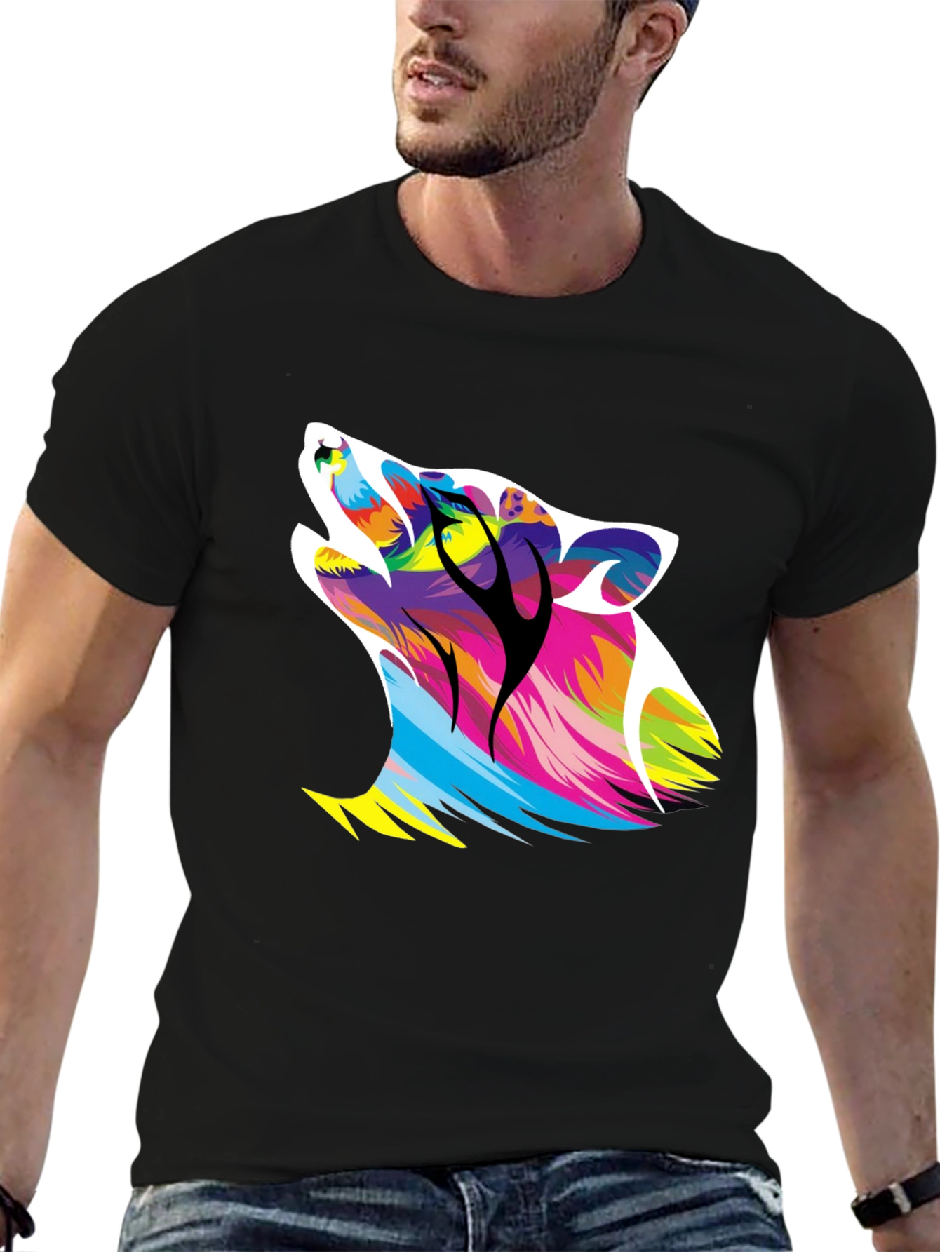Bold Wolf Graphic Print Black T-Shirt