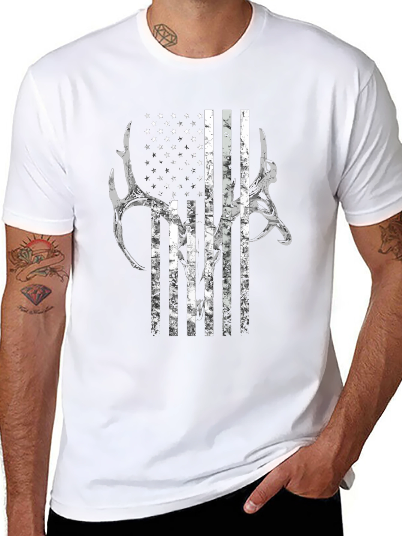 American Flag Deer Antler Graphic Tee