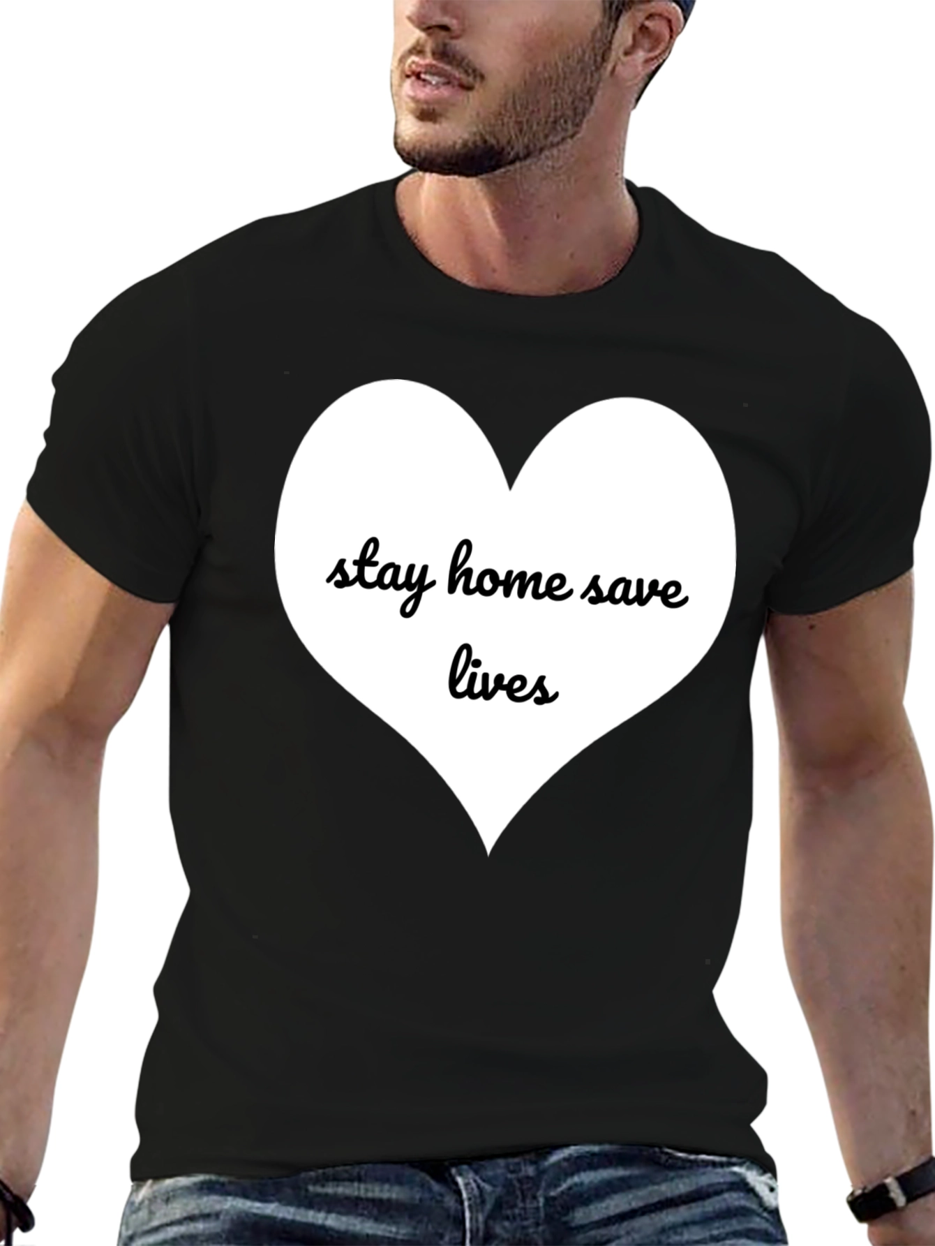Stay Home Save Lives T-Shirt - Black Cotton Blend