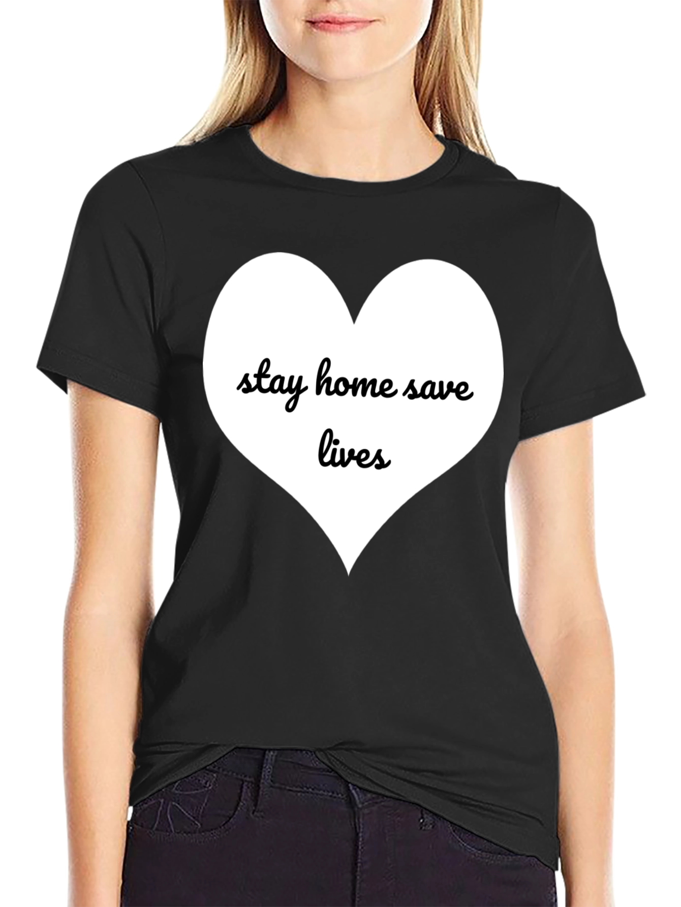 Stay Home Save Lives T-Shirt - Black Cotton Blend