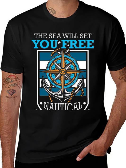 Nautical Compass Anchor T-Shirt - Sea Will Set You Free