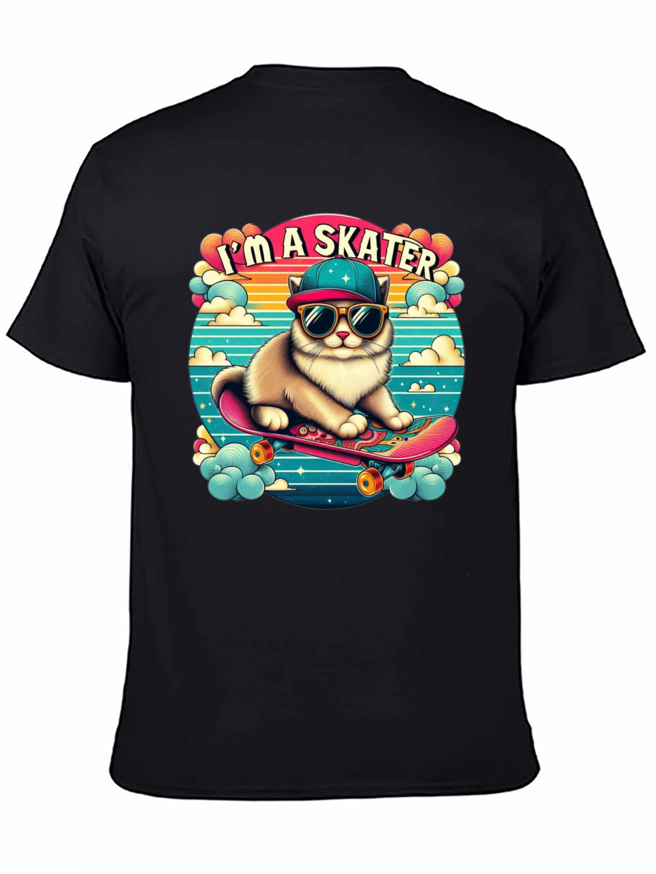 Skater Cat Graphic Tee - Cool Kitten on Skateboard!