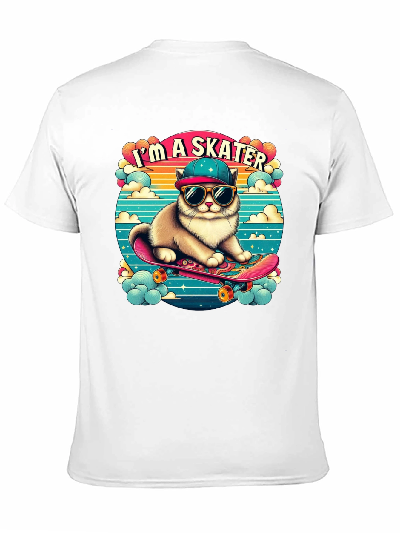 Skater Cat Graphic Tee - Cool Kitten on Skateboard!
