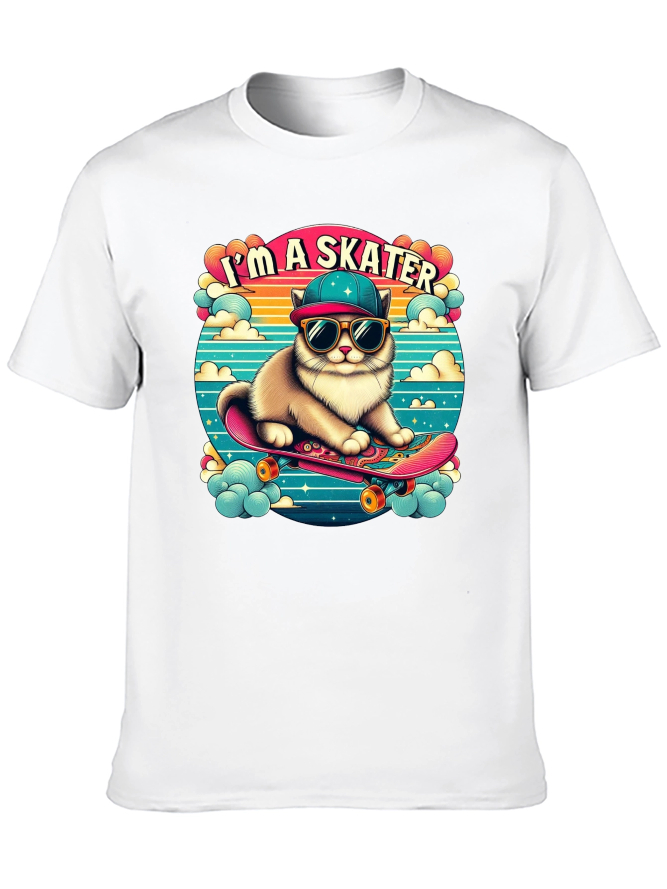 Skater Cat Graphic Tee - Cool Kitten on Skateboard!