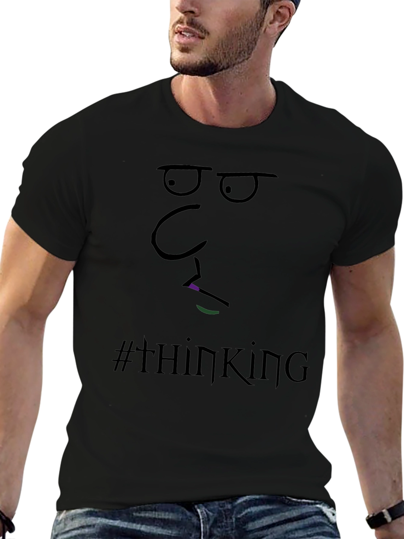 Thinking Face Graphic Tee - Black Cotton T-Shirt