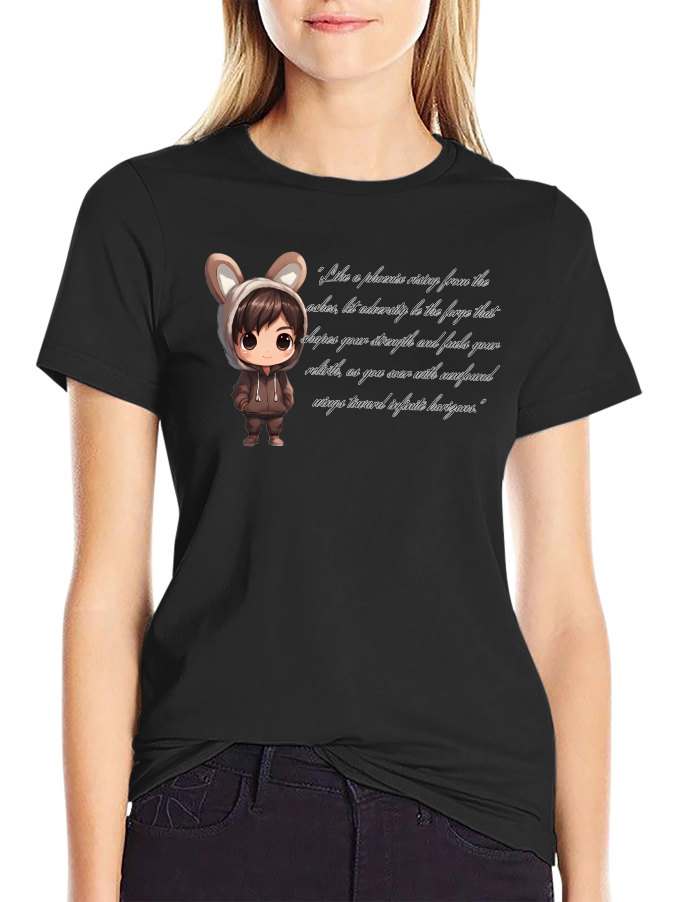 Stylish Black T-Shirt with Cute Anime Graphic