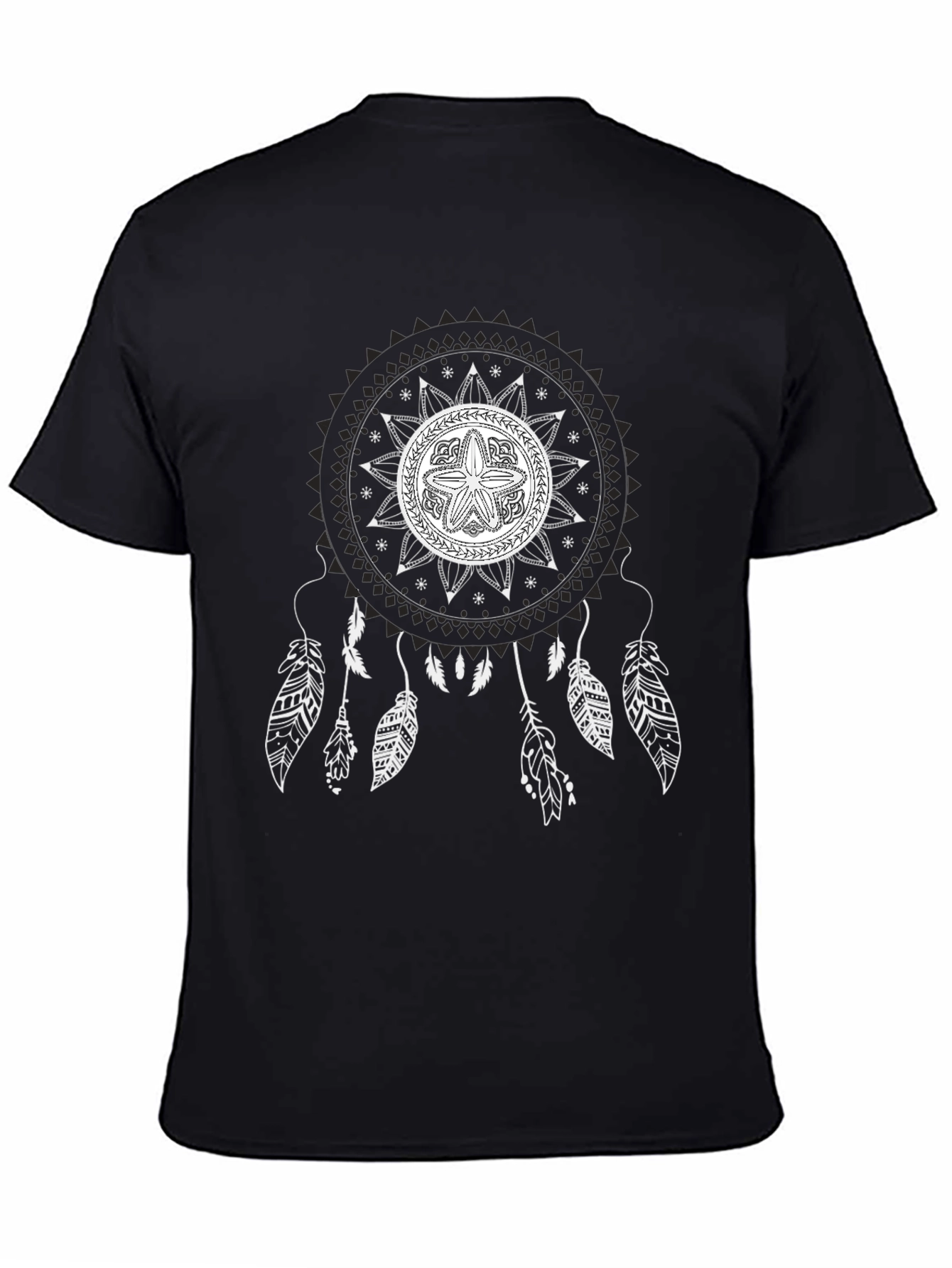 Black T-Shirt with Mandala Dreamcatcher Design