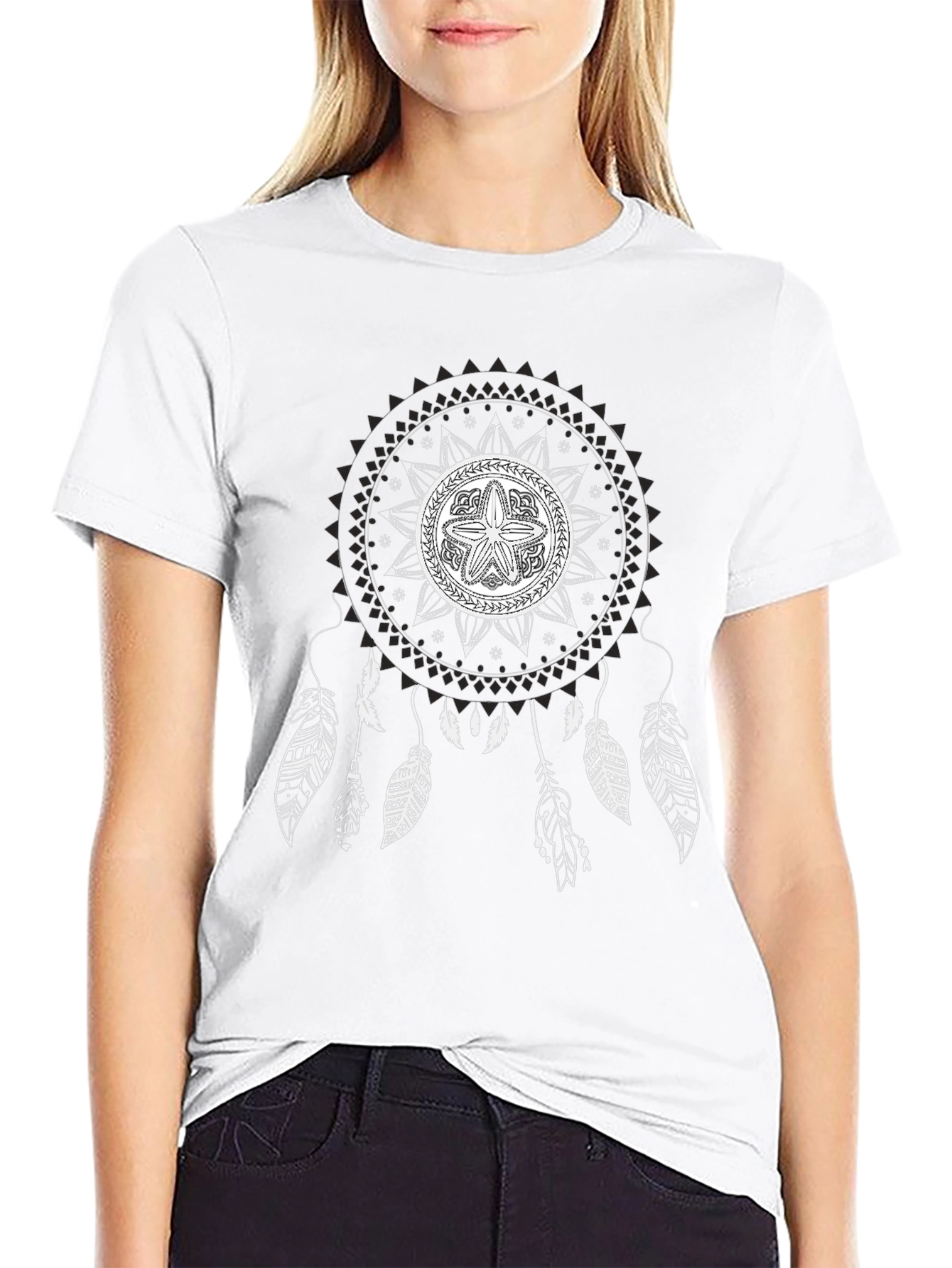 Black T-Shirt with Mandala Dreamcatcher Design
