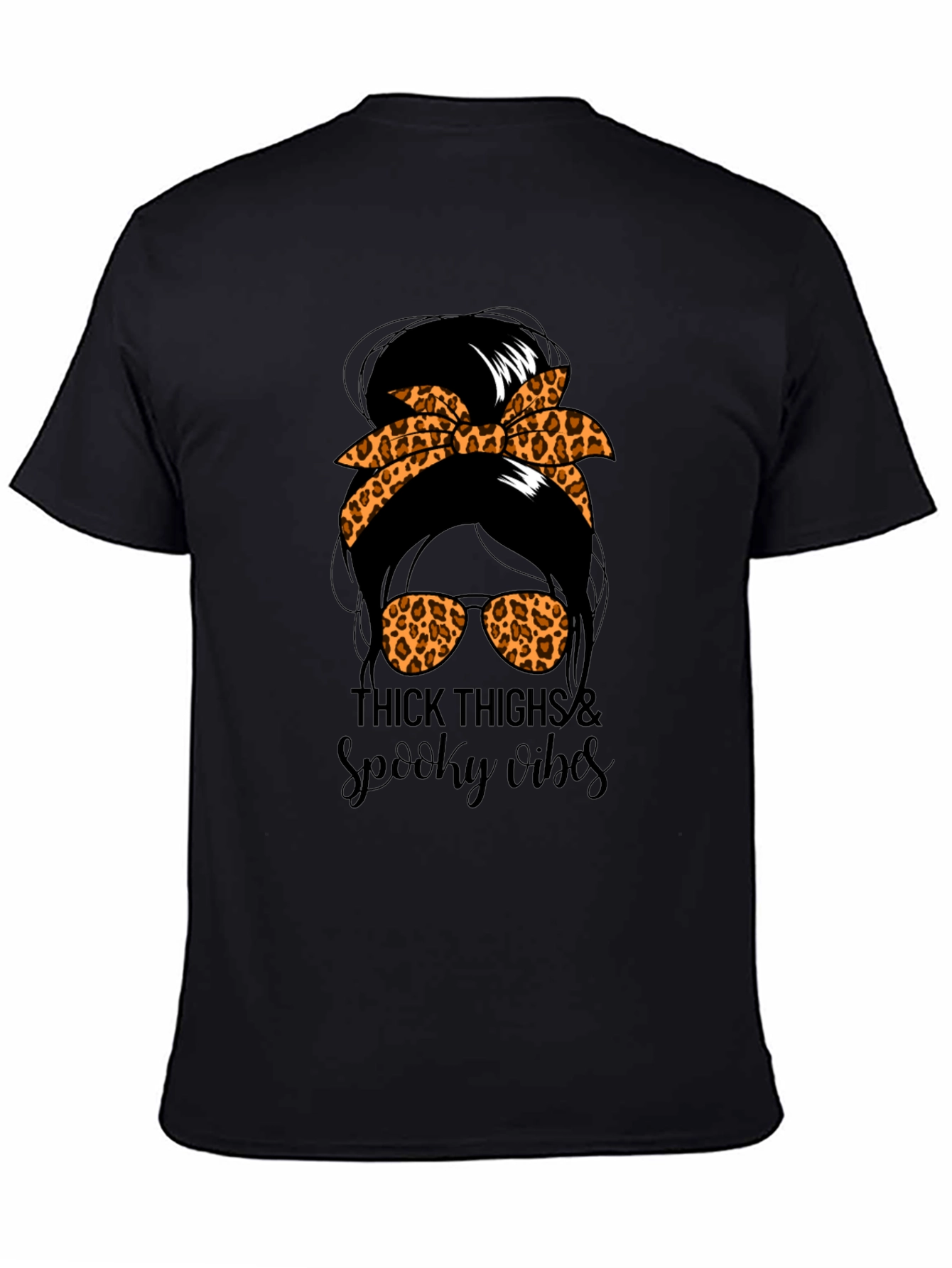 Thick Thighs & Spooky Vibes Messy Bun T-Shirt