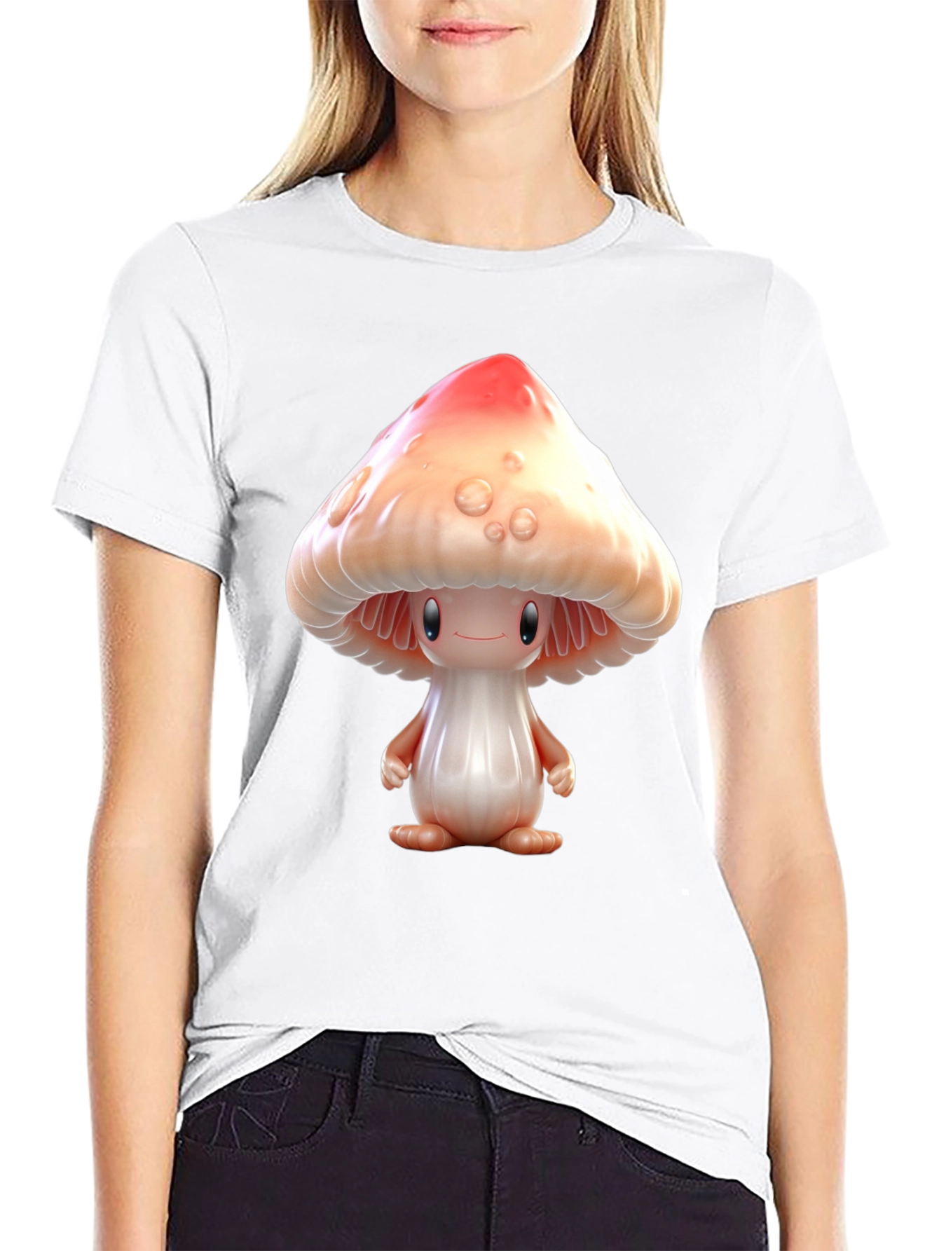 Mushroom Character Graphic Tee - Black