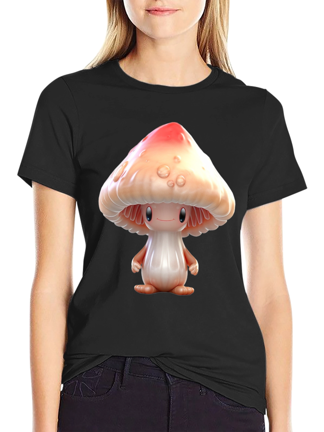 Mushroom Character Graphic Tee - Black